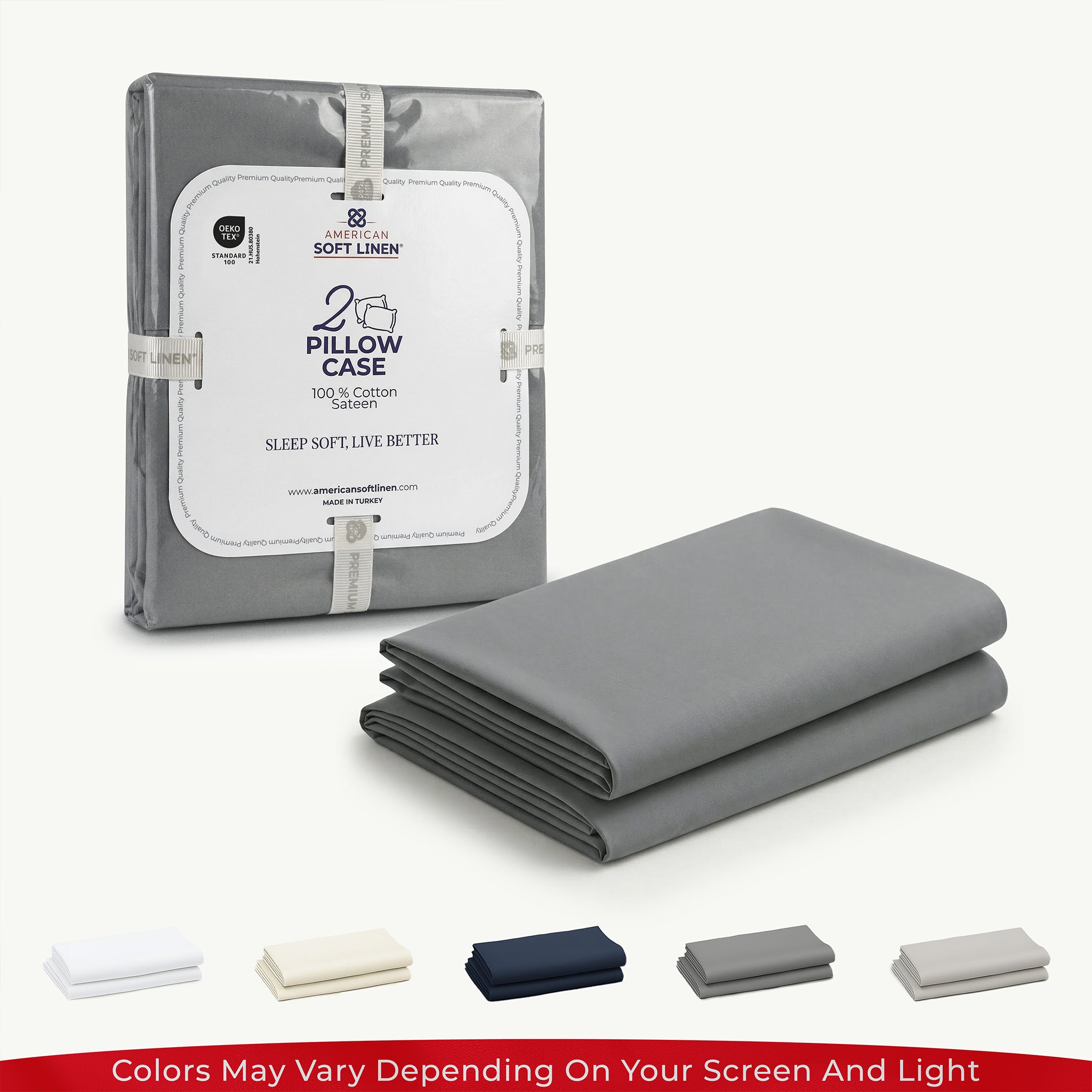 American Soft Linen 100% Cotton Sateen Pillowcase Set (2 Piece) - Soft, Breathable, Hotel Quality Pillow Covers