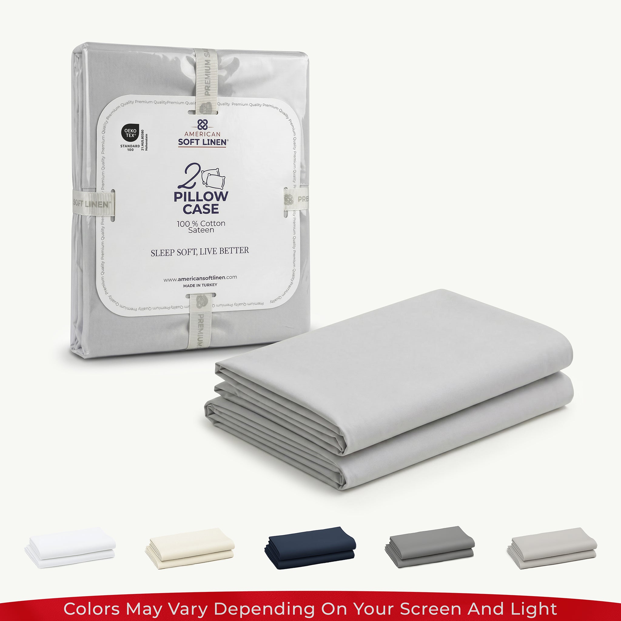 American Soft Linen 100% Cotton Sateen Pillowcase Set (2 Piece) - Soft, Breathable, Hotel Quality Pillow Covers