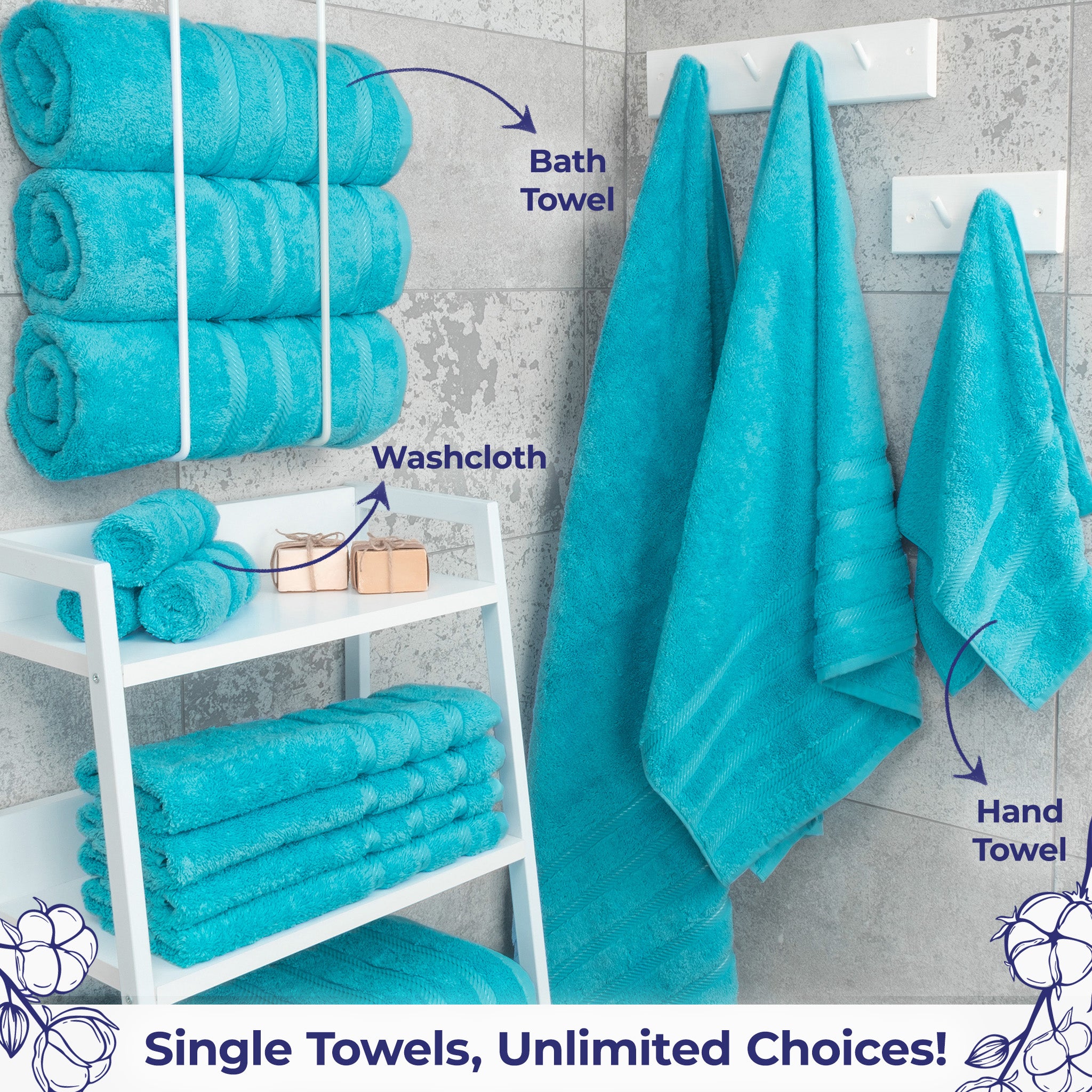 American Soft Linen Single Piece 100% Cotton Turkish Towels with 20 Different Colors, Create Your Set, Aqua Blue, Bath towels 2