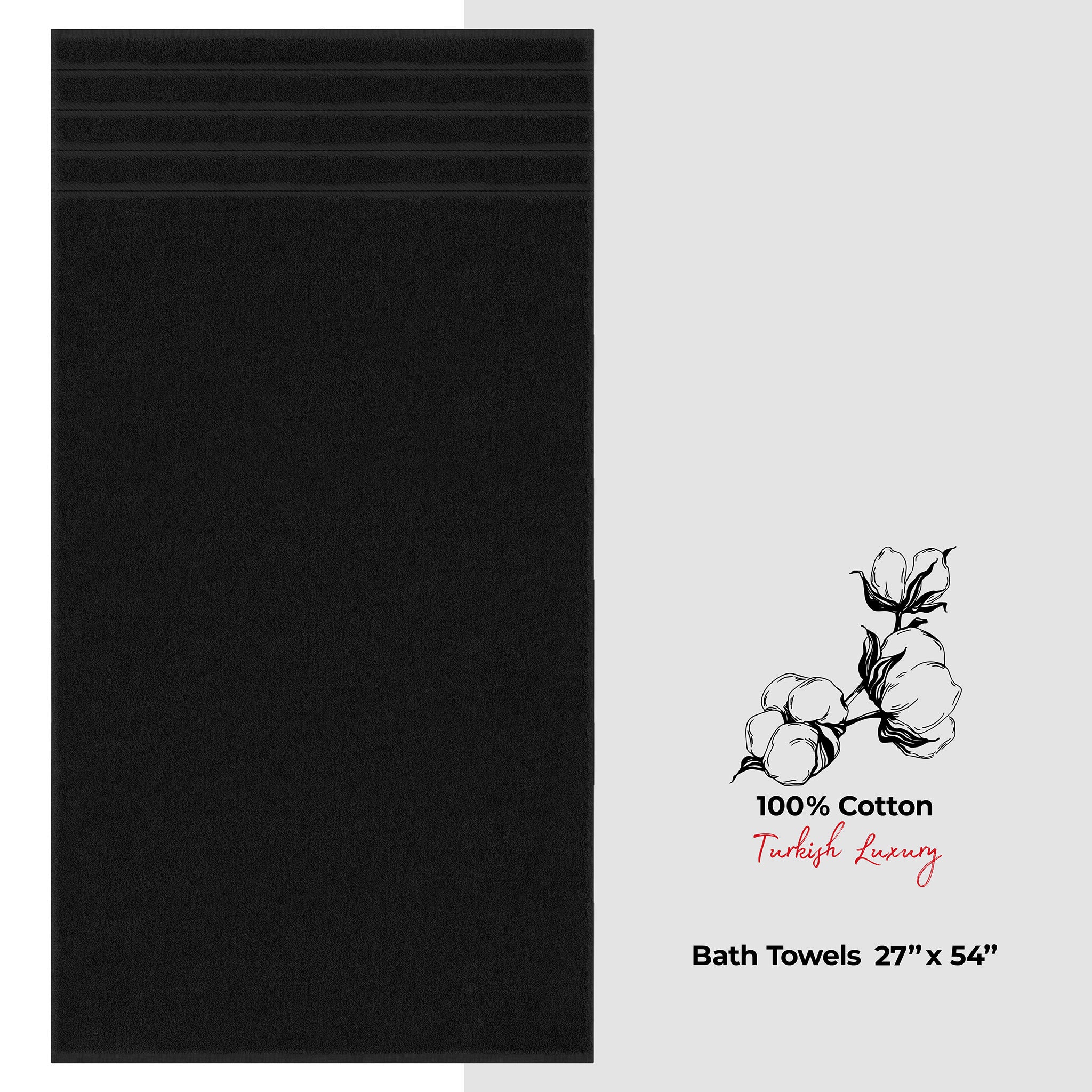 American Soft Linen Single Piece 100% Cotton Turkish Towels with 20 Different Colors, Create Your Set, Black, Bath towels 1