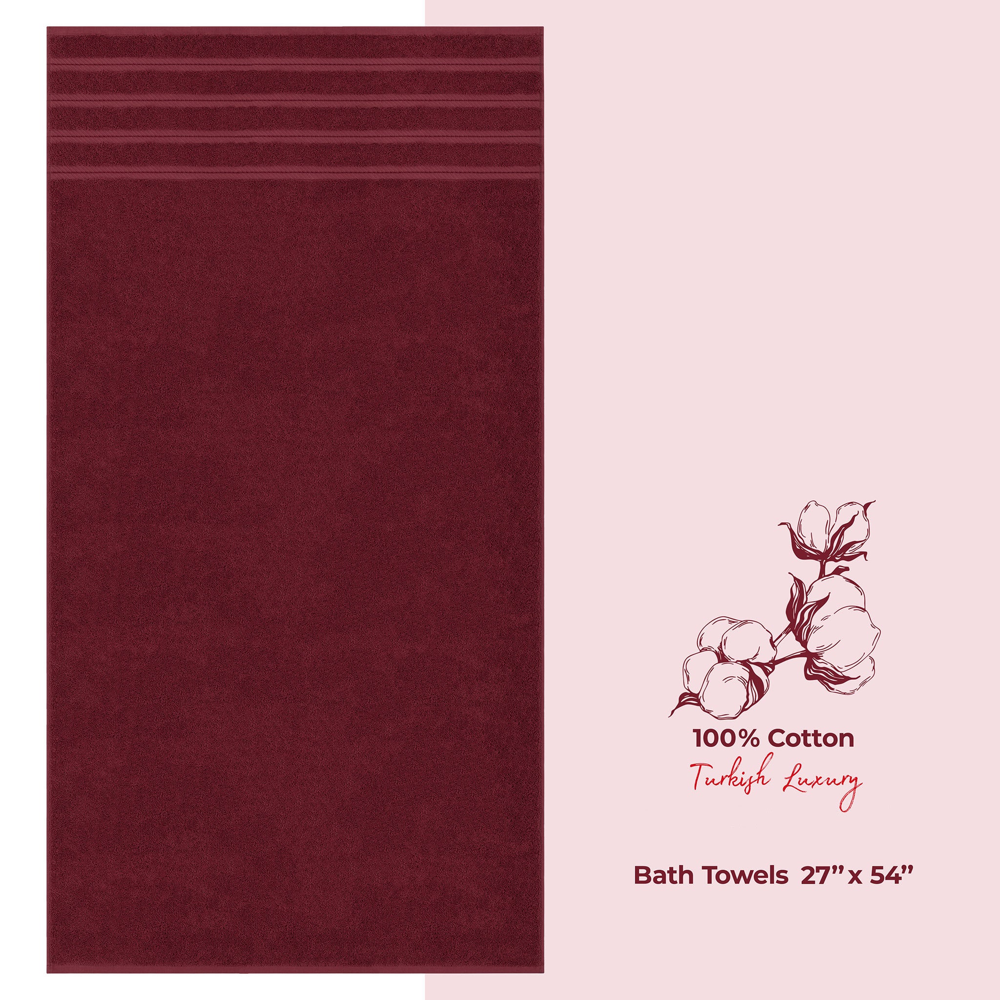 American Soft Linen Single Piece 100% Cotton Turkish Towels with 20 Different Colors, Create Your Set, Bordeaux Red, Bath towels 1