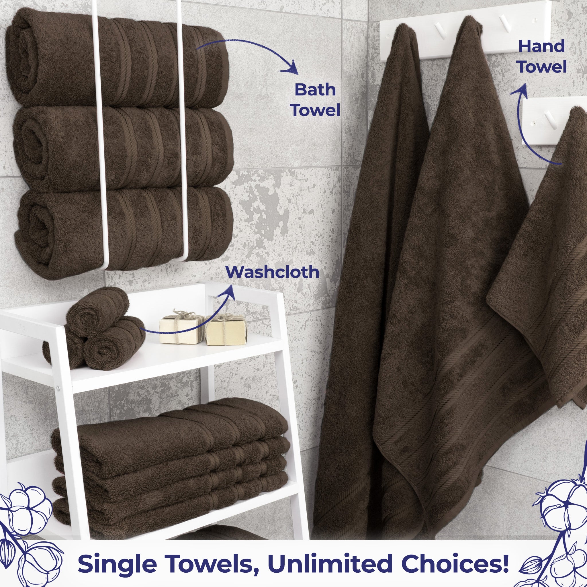 American Soft Linen Single Piece 100% Cotton Turkish Towels with 20 Different Colors, Create Your Set, Chocolate Brown, Bath towels 2