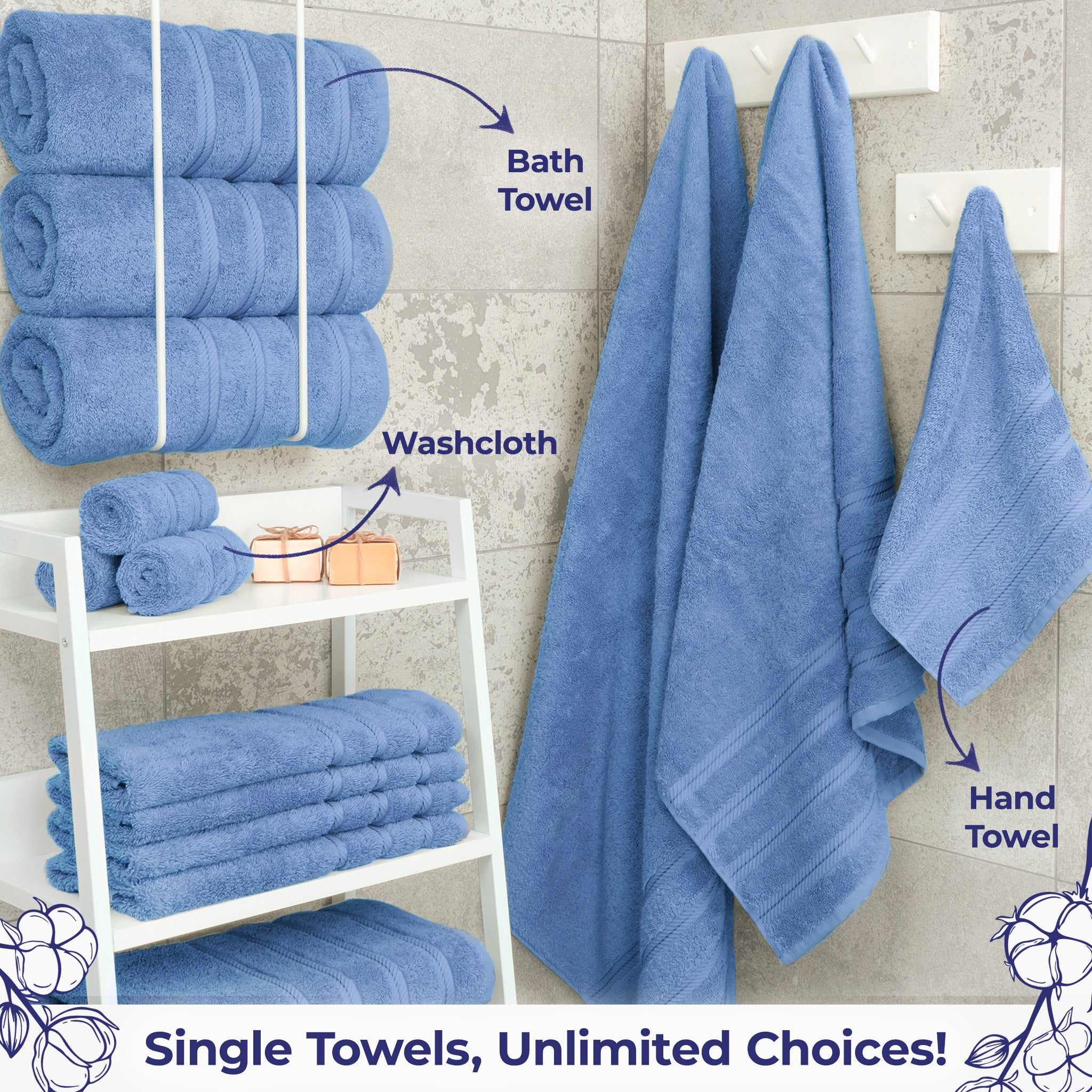 American Soft Linen Single Piece 100% Cotton Turkish Towels with 20 Different Colors, Create Your Set, Electric Blue, Bath towels 2