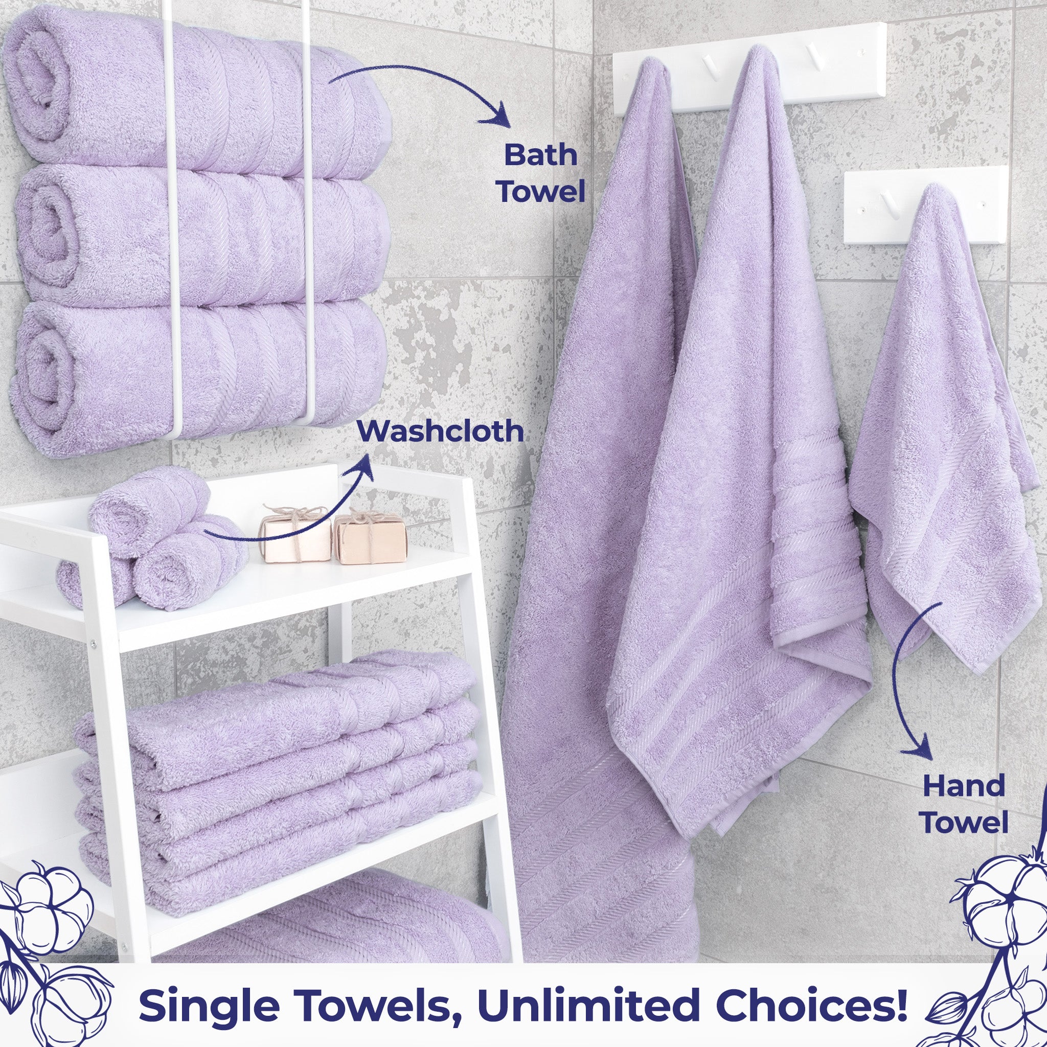 American Soft Linen Single Piece 100% Cotton Turkish Towels with 20 Different Colors, Create Your Set, Lilac, Bath towels 2