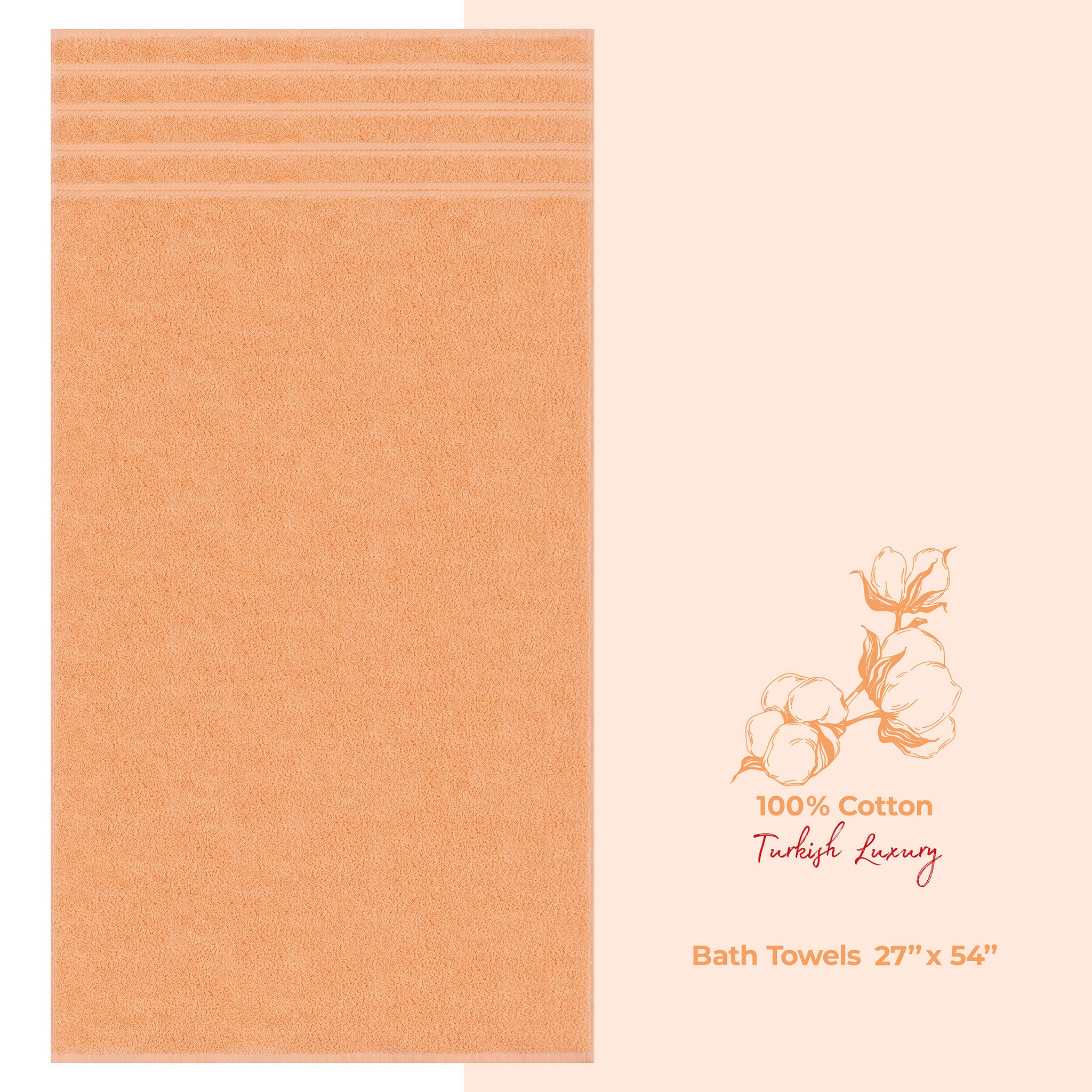 American Soft Linen Single Piece 100% Cotton Turkish Towels with 20 Different Colors, Create Your Set, Malibu Peach, Bath towels 1