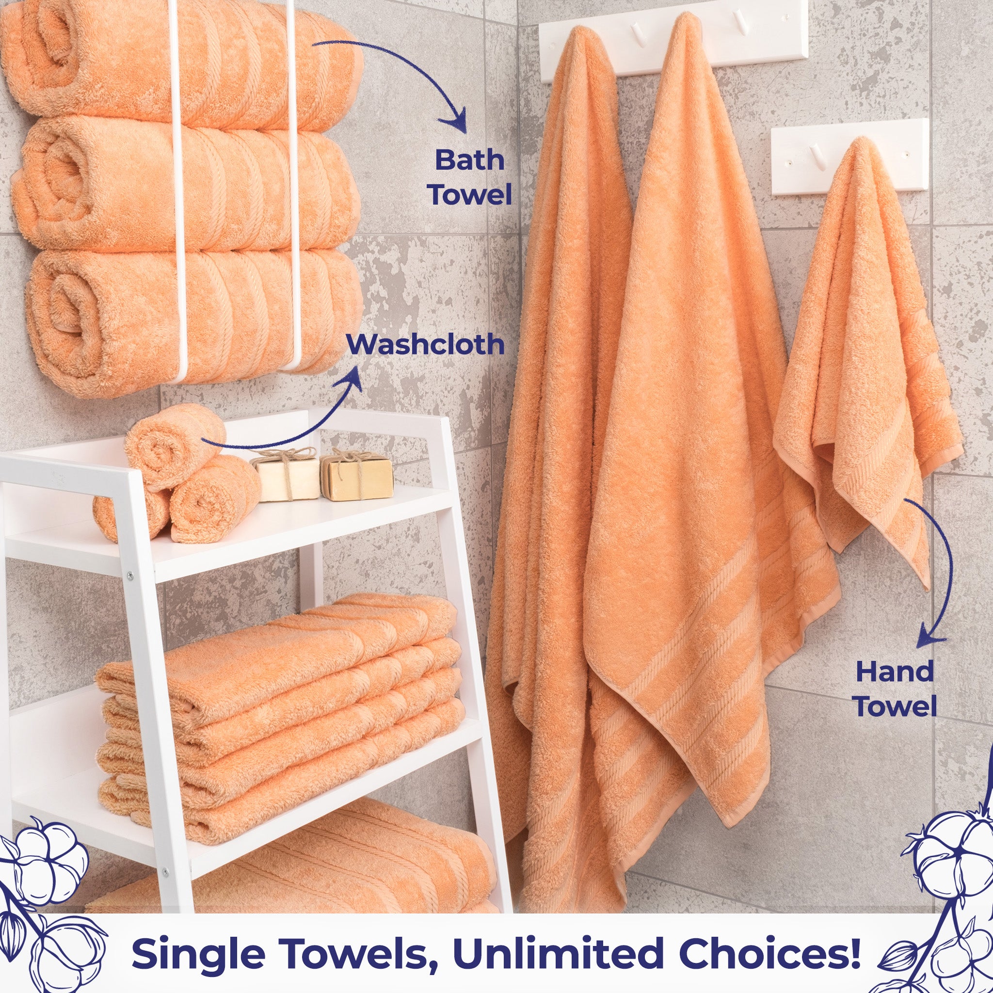 American Soft Linen Single Piece 100% Cotton Turkish Towels with 20 Different Colors, Create Your Set, Malibu Peach, Bath towels 2