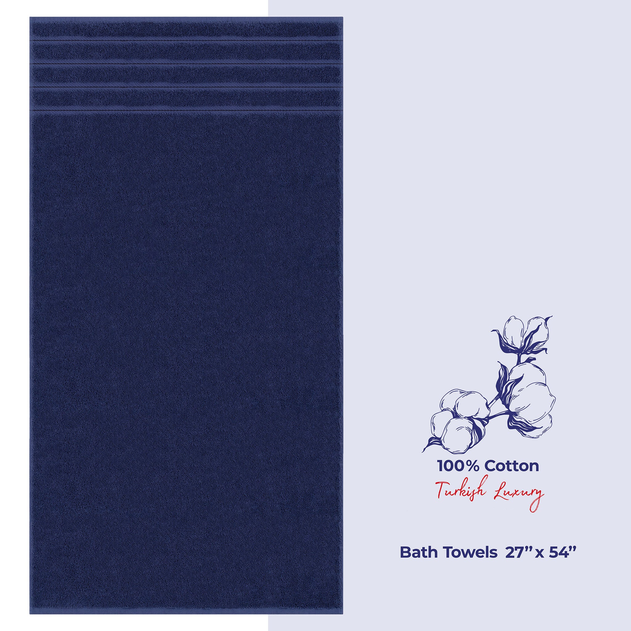 American Soft Linen Single Piece 100% Cotton Turkish Towels with 20 Different Colors, Create Your Set, Navy - Blue, Bath towels 1