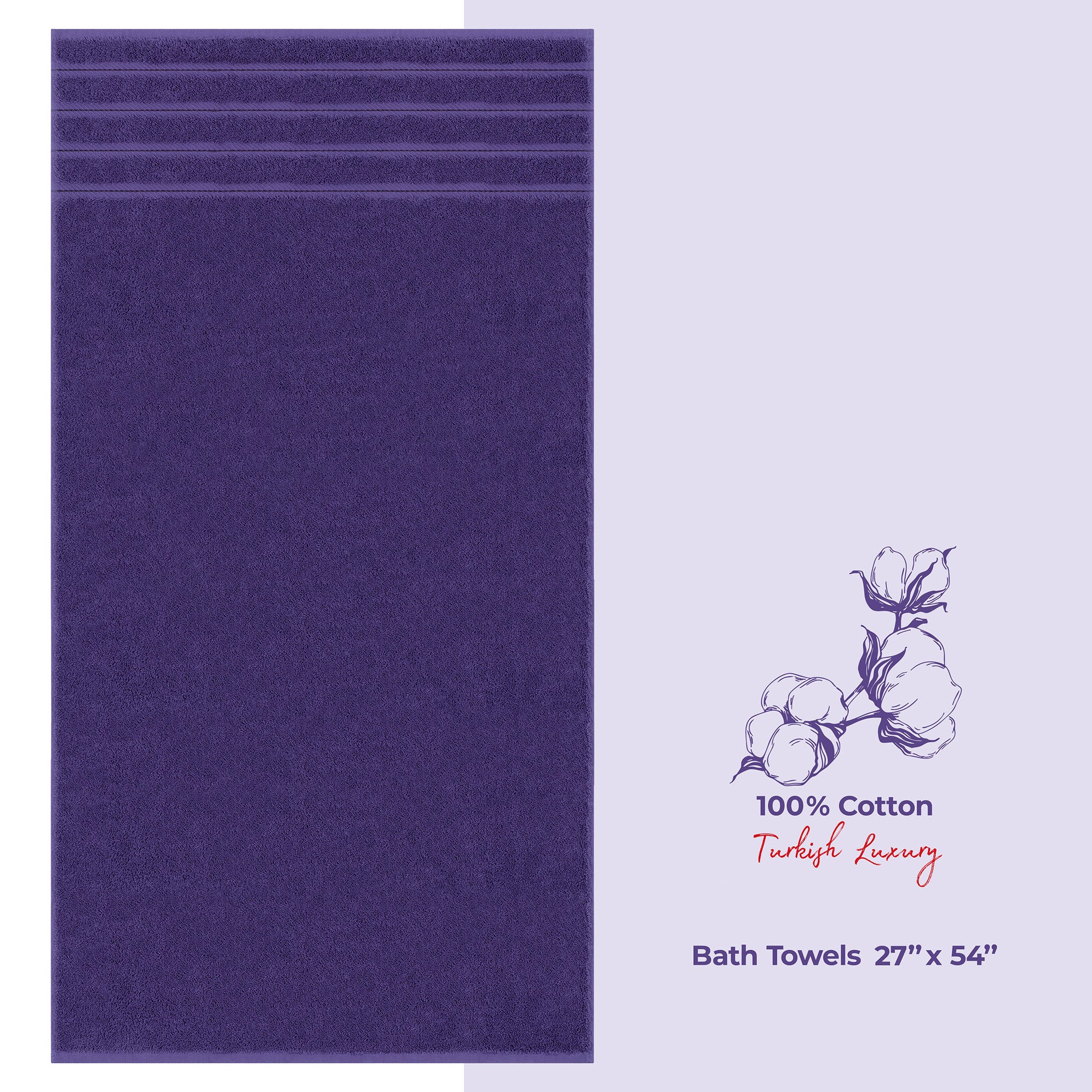 American Soft Linen Single Piece 100% Cotton Turkish Towels with 20 Different Colors, Create Your Set, Purple, Bath towels 1
