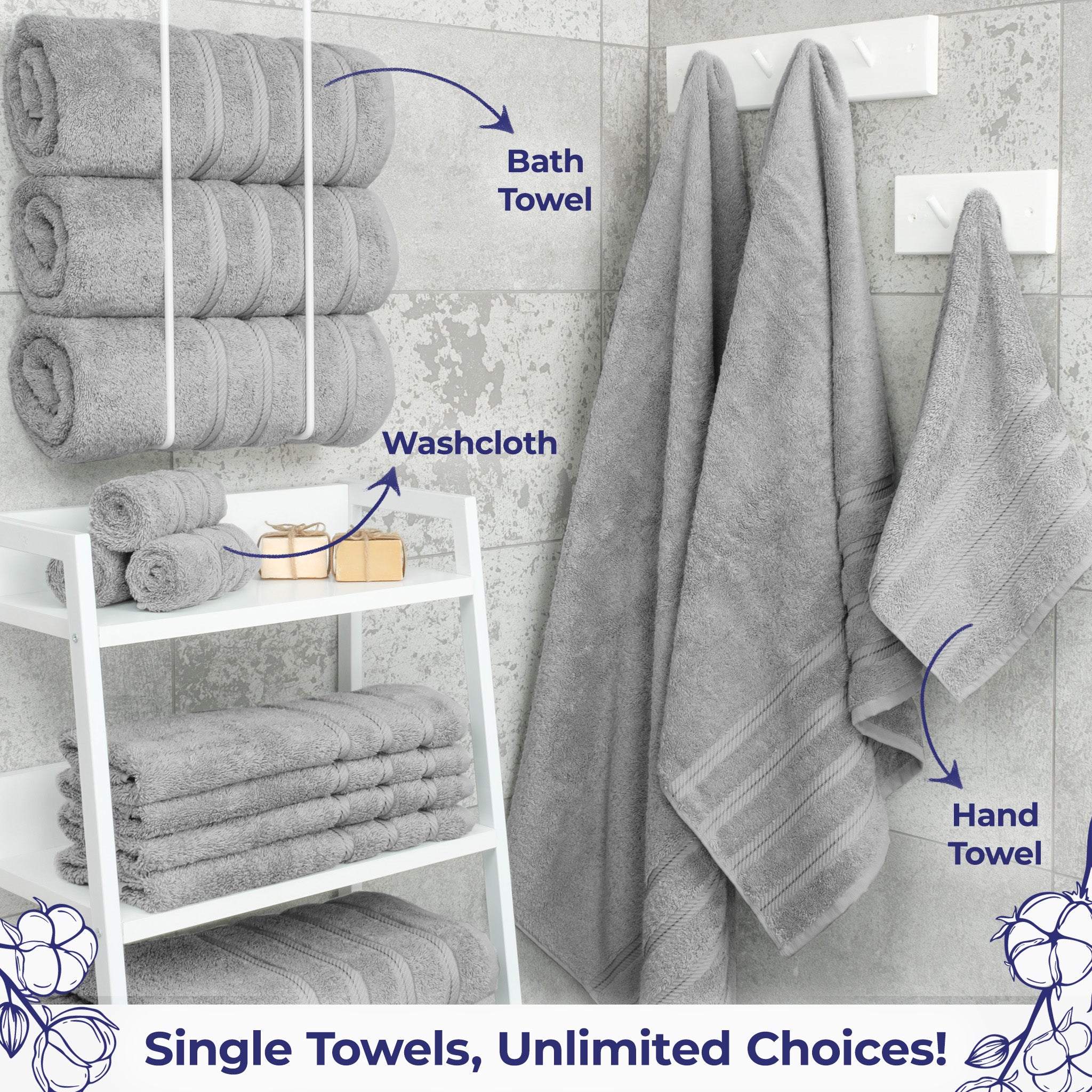 American Soft Linen Single Piece 100% Cotton Turkish Towels with 20 Different Colors, Create Your Set, Rockridge Gray, Bath towels 2