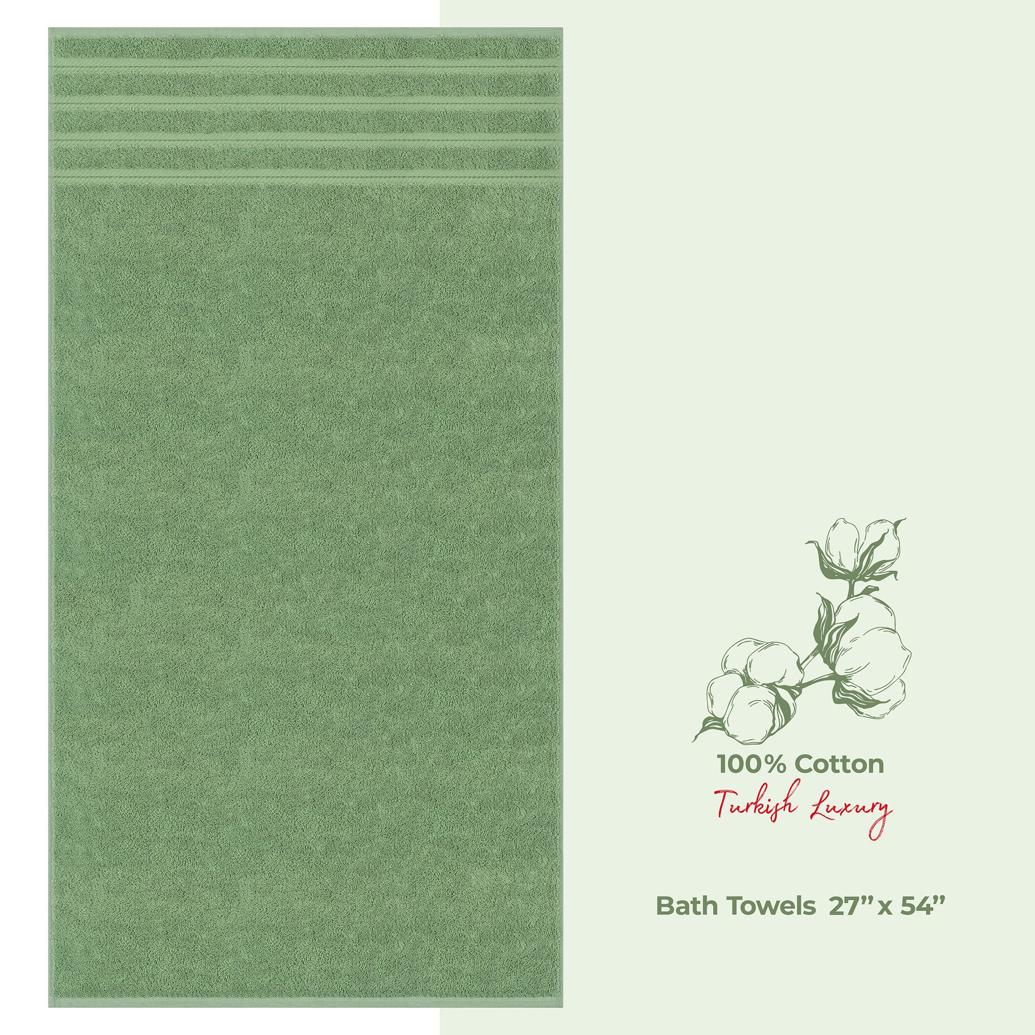 American Soft Linen Single Piece 100% Cotton Turkish Towels with 20 Different Colors, Create Your Set, Sage Green, Bath towels 1