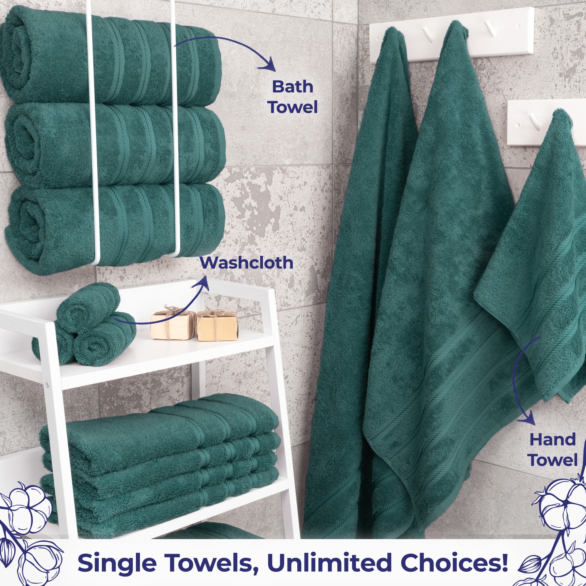 American Soft Linen Single Piece 100% Cotton Turkish Towels with 20 Different Colors, Create Your Set, Teal, Bath towels 2