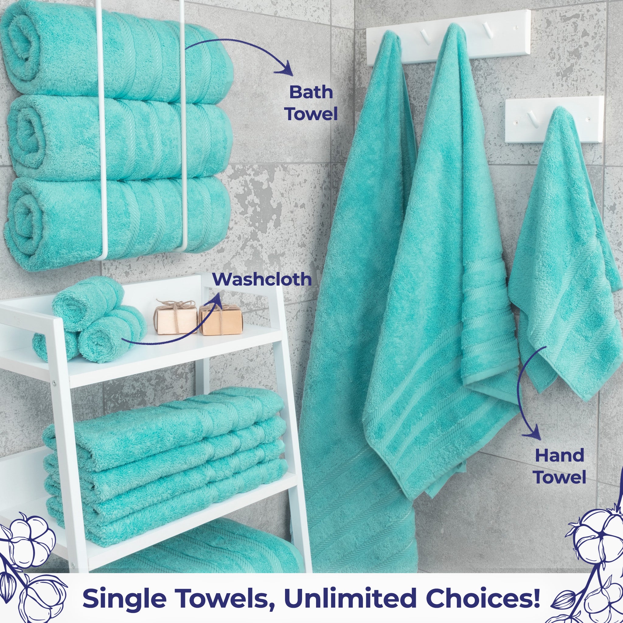 American Soft Linen Single Piece 100% Cotton Turkish Towels with 20 Different Colors, Create Your Set, Turquoise, Hand towels 2