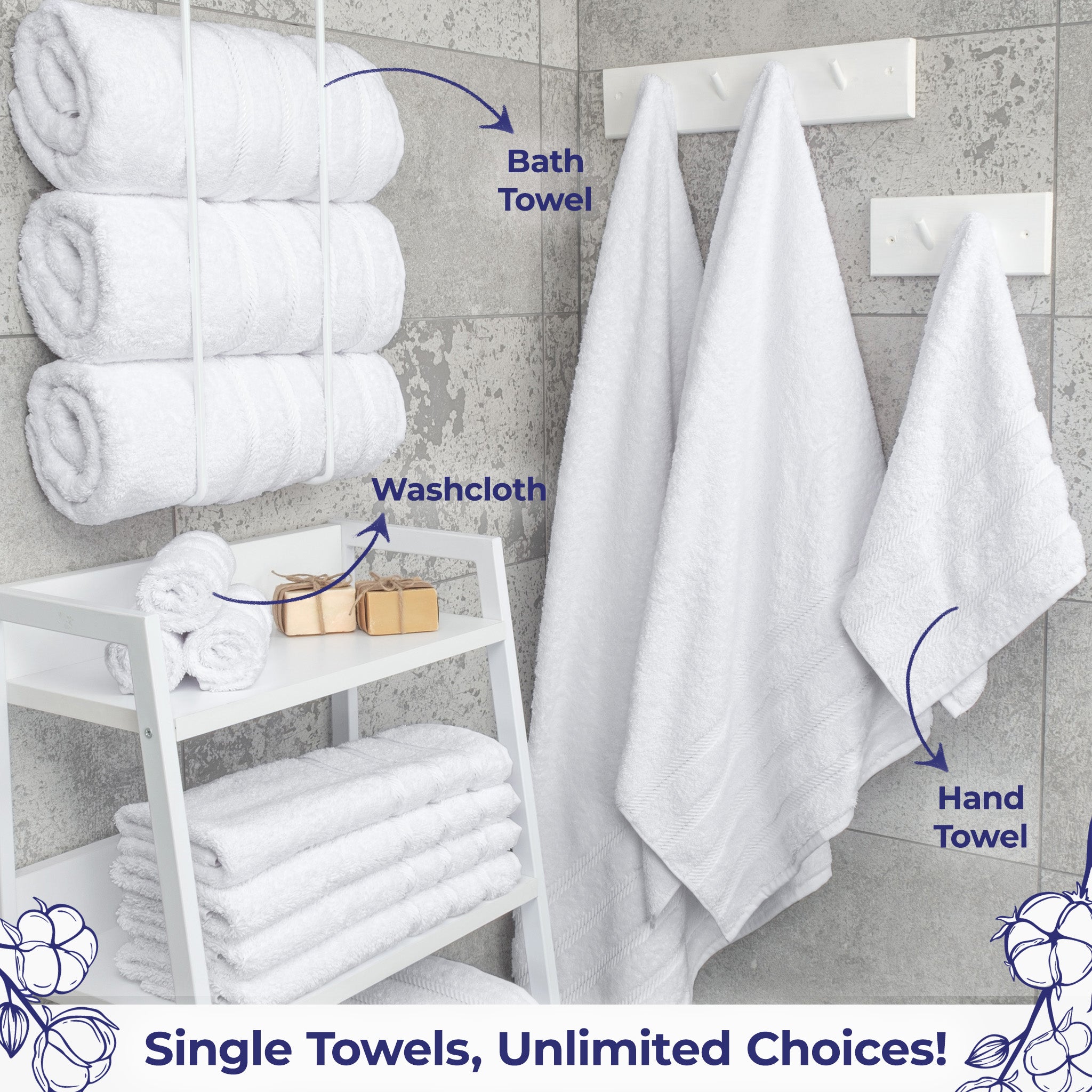 American Soft Linen Single Piece 100% Cotton Turkish Towels with 20 Different Colors, Create Your Set, White, Bath towels 2