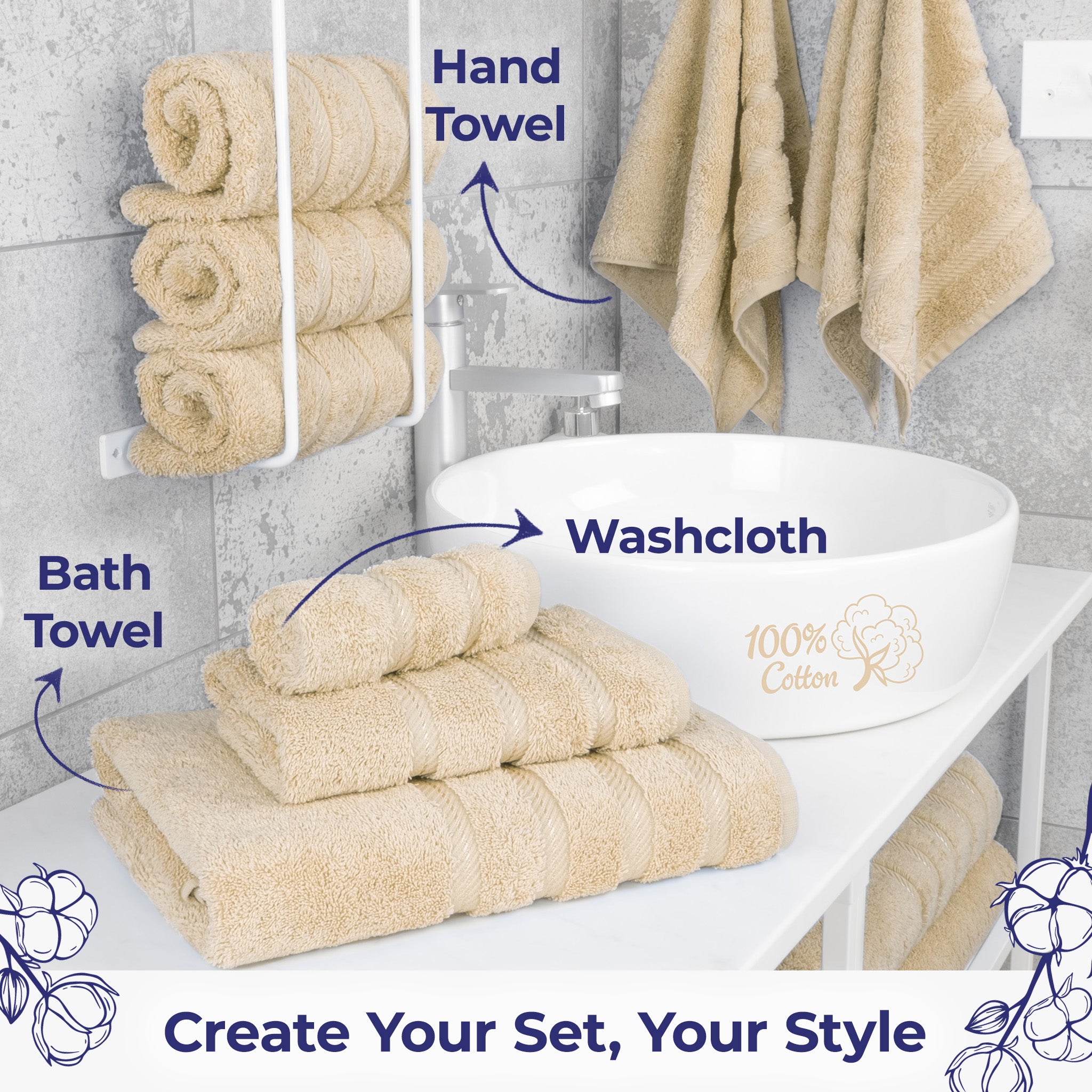 American Soft Linen Single Piece 100% Cotton Turkish Towels with 20 Different Colors, Create Your Set, Beige, Hand towels 2