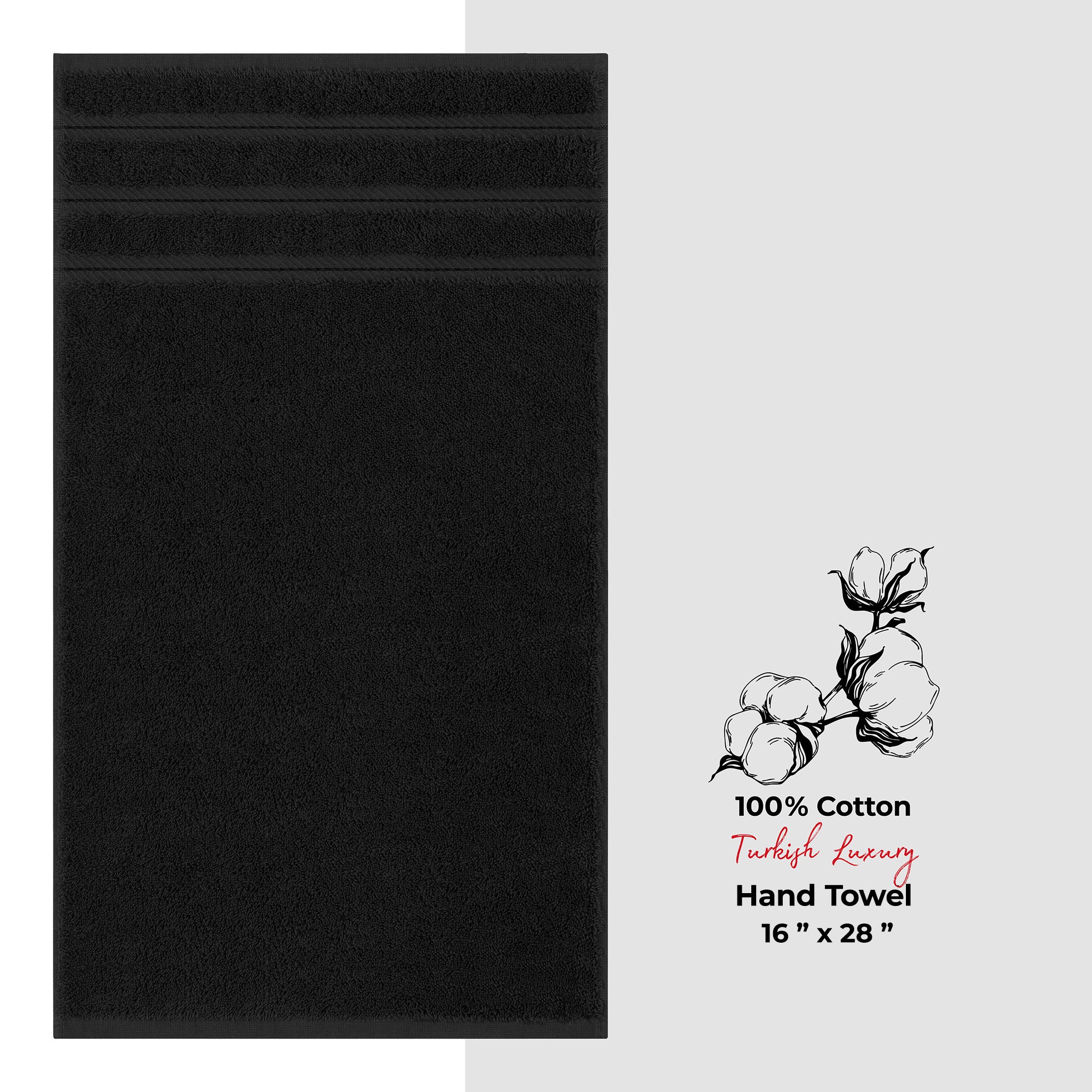 American Soft Linen Single Piece 100% Cotton Turkish Towels with 20 Different Colors, Create Your Set, Black, Hand towels 1