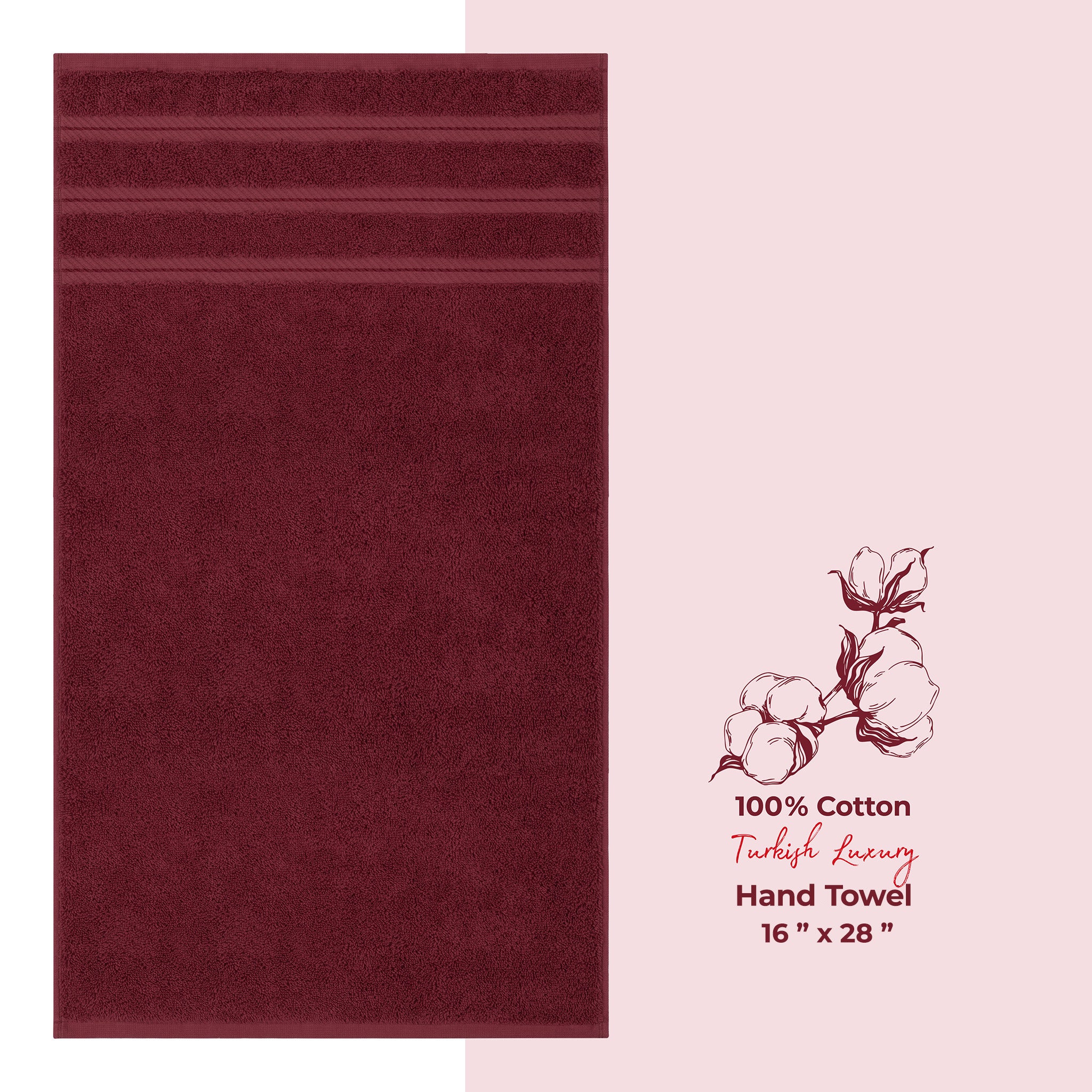 American Soft Linen Single Piece 100% Cotton Turkish Towels with 20 Different Colors, Create Your Set, Bordeaux Red, Hand towels 1