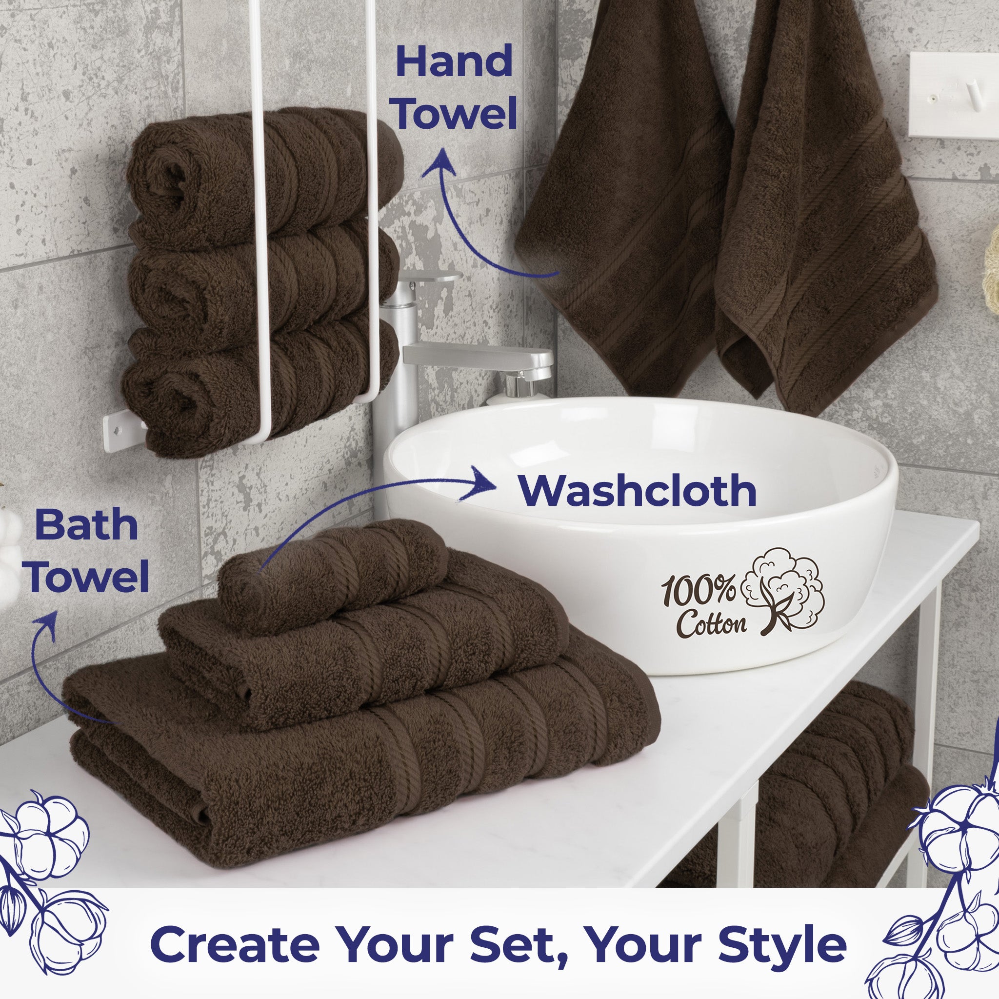 American Soft Linen Single Piece 100% Cotton Turkish Towels with 20 Different Colors, Create Your Set, Chocolate Brown, Hand towels 2