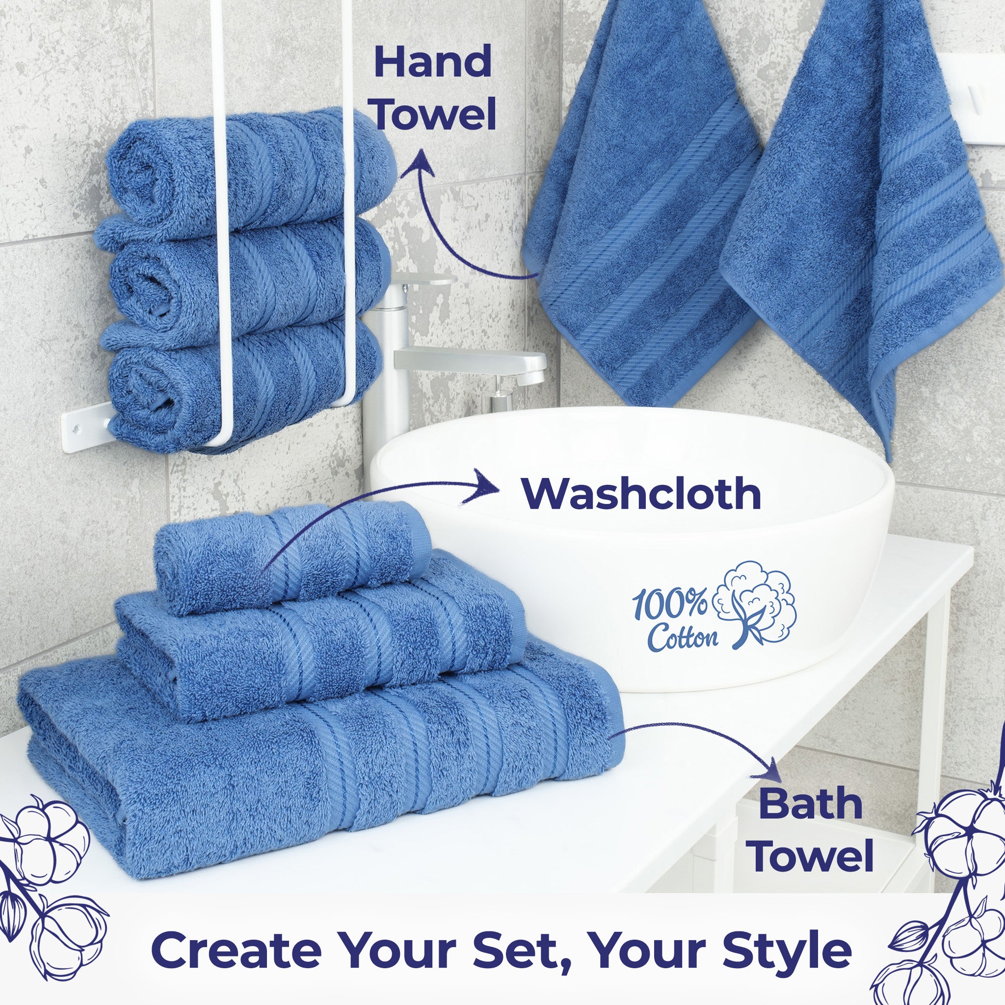 American Soft Linen Single Piece 100% Cotton Turkish Towels with 20 Different Colors, Create Your Set, Electric Blue, Hand towels 2