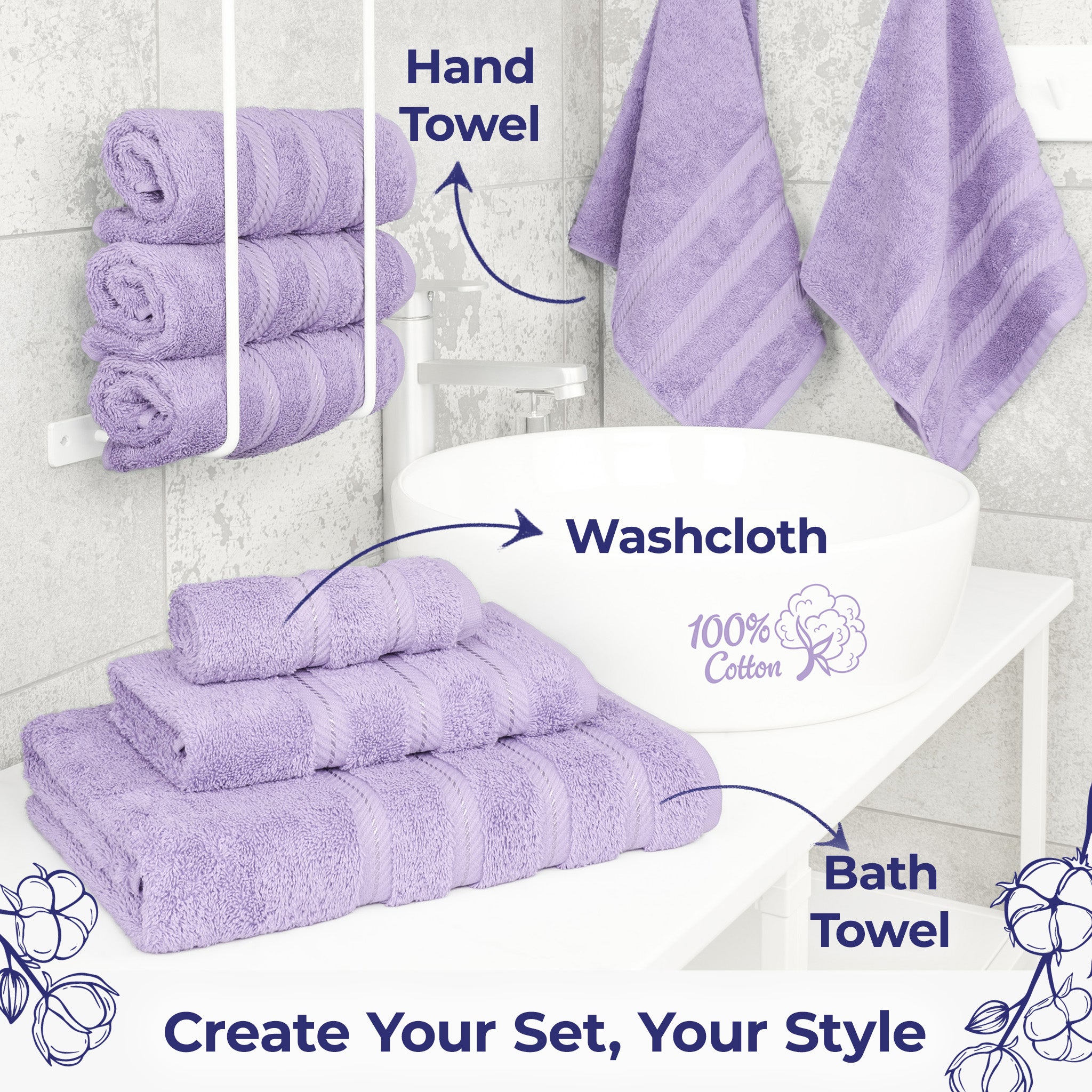 American Soft Linen Single Piece 100% Cotton Turkish Towels with 20 Different Colors, Create Your Set, Lilac, Hand towels 2