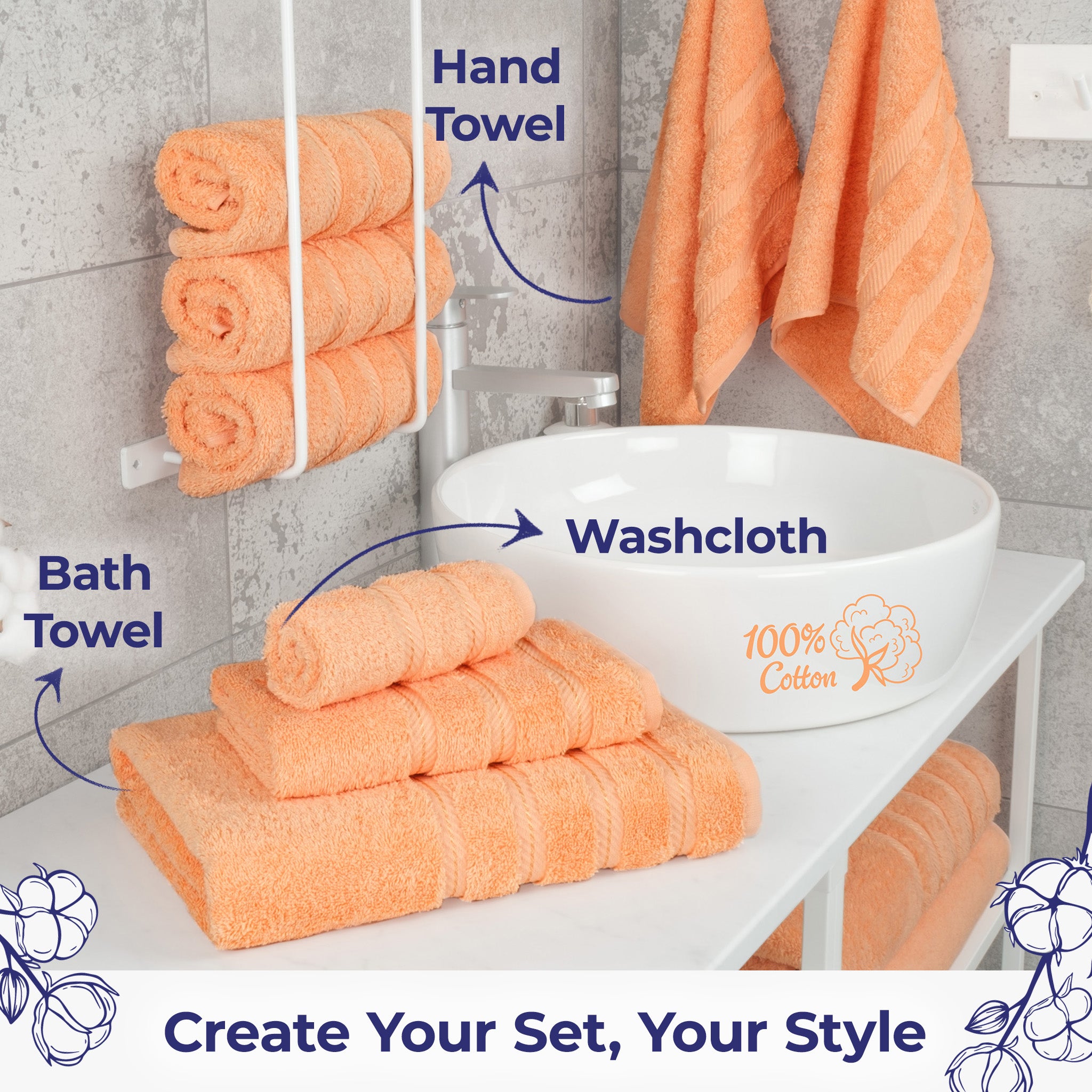 American Soft Linen Single Piece 100% Cotton Turkish Towels with 20 Different Colors, Create Your Set, Malibu Peach, Hand towels 2