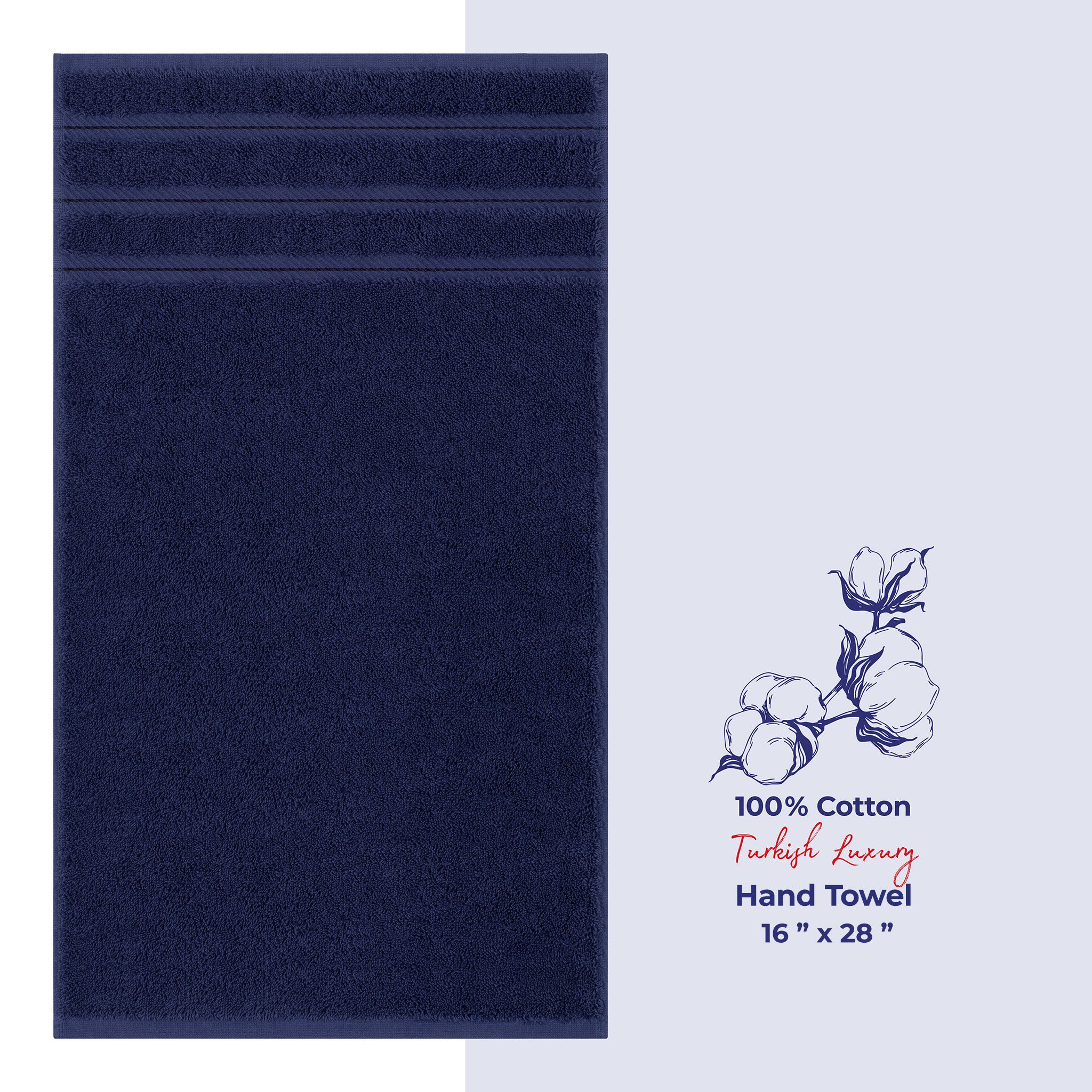 American Soft Linen Single Piece 100% Cotton Turkish Towels with 20 Different Colors, Create Your Set, Navy - Blue, Hand towels 1