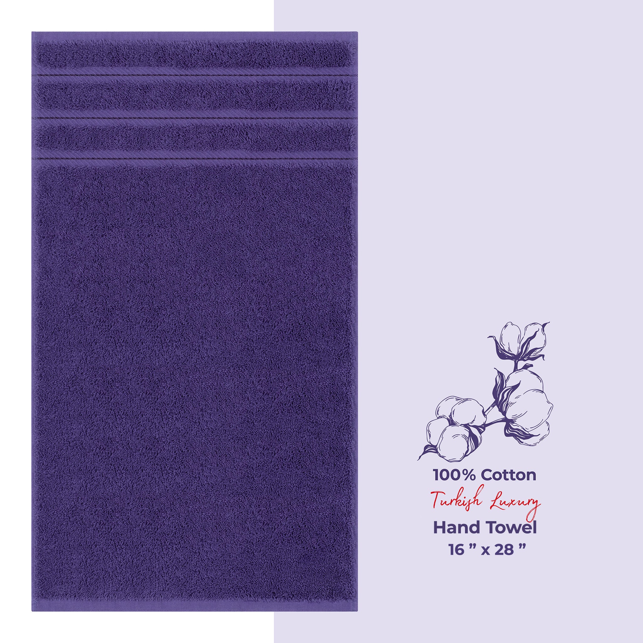 American Soft Linen Single Piece 100% Cotton Turkish Towels with 20 Different Colors, Create Your Set, Purple, Hand towels 1