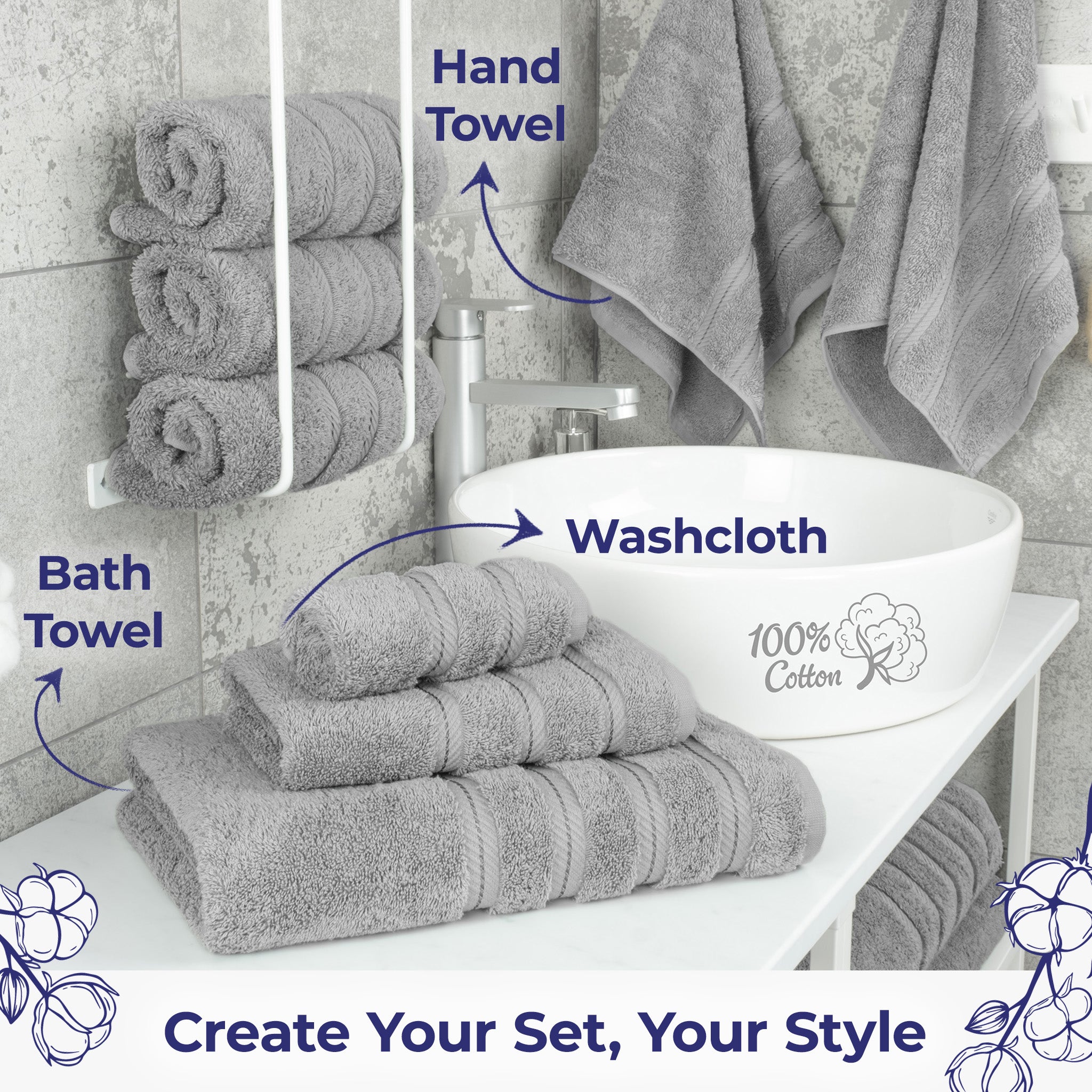 American Soft Linen Single Piece 100% Cotton Turkish Towels with 20 Different Colors, Create Your Set, Rockridge Gray, Hand towels 2
