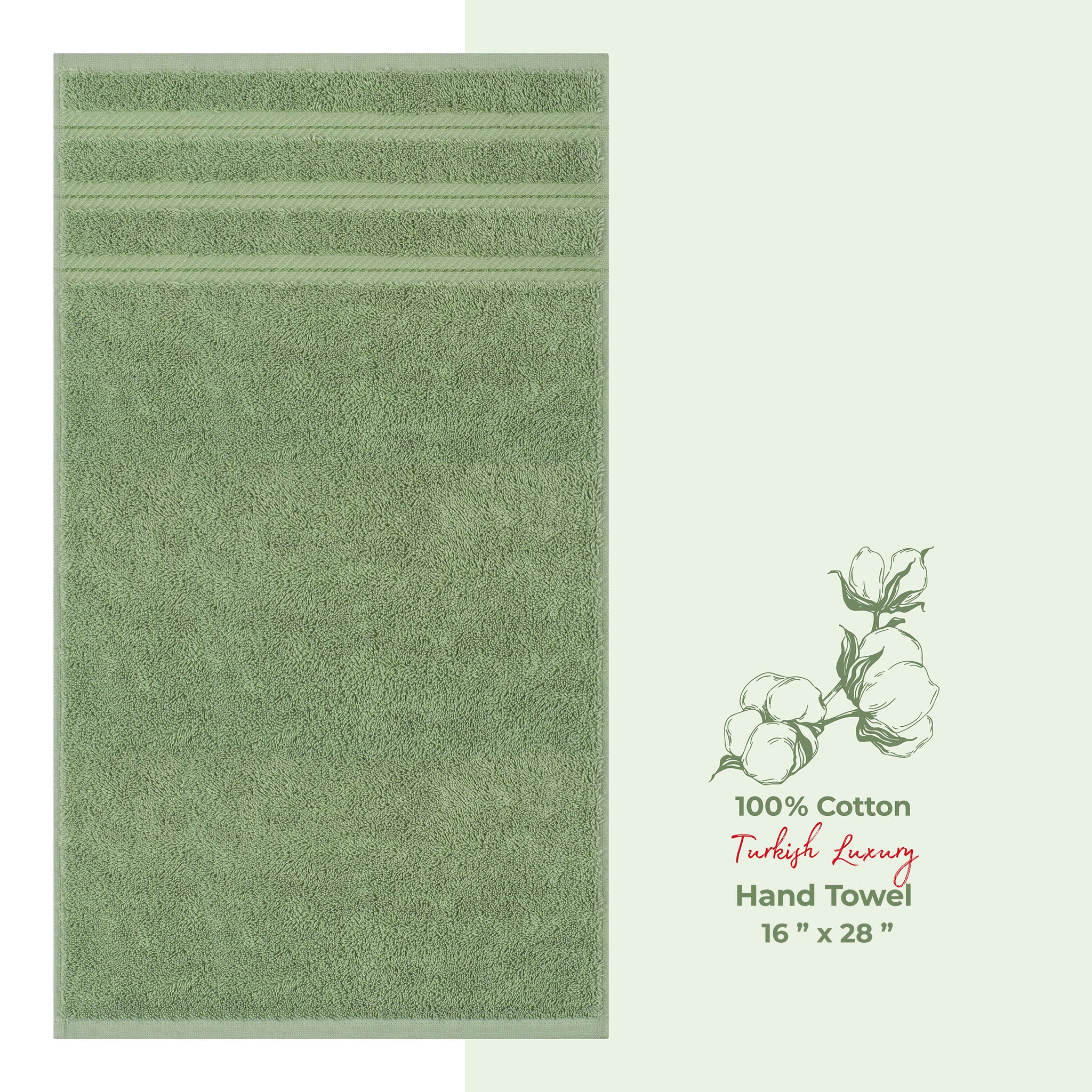 American Soft Linen Single Piece 100% Cotton Turkish Towels with 20 Different Colors, Create Your Set, Sage Green, Hand towels 1