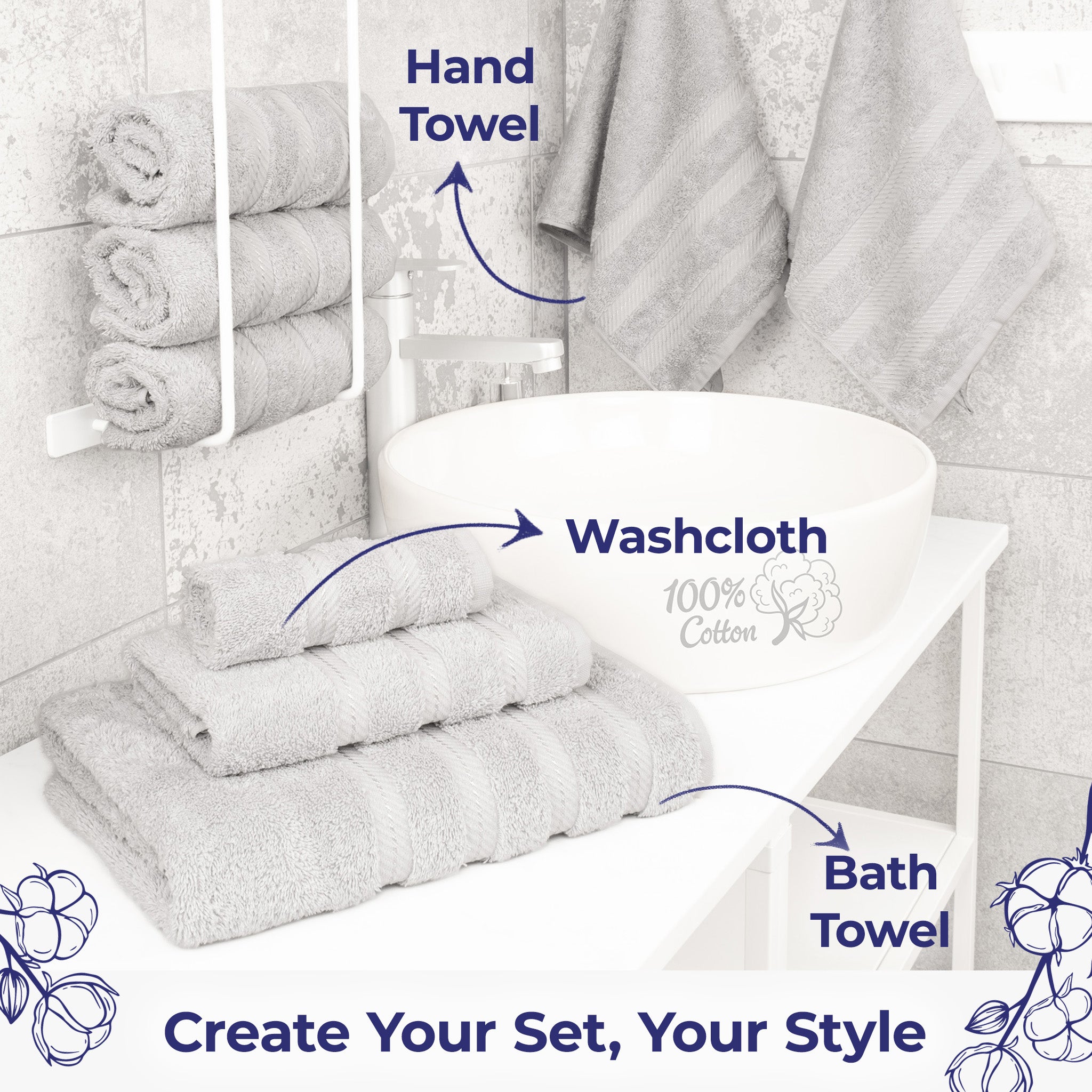 American Soft Linen Single Piece 100% Cotton Turkish Towels with 20 Different Colors, Create Your Set, Silver Gray, Hand towels 2
