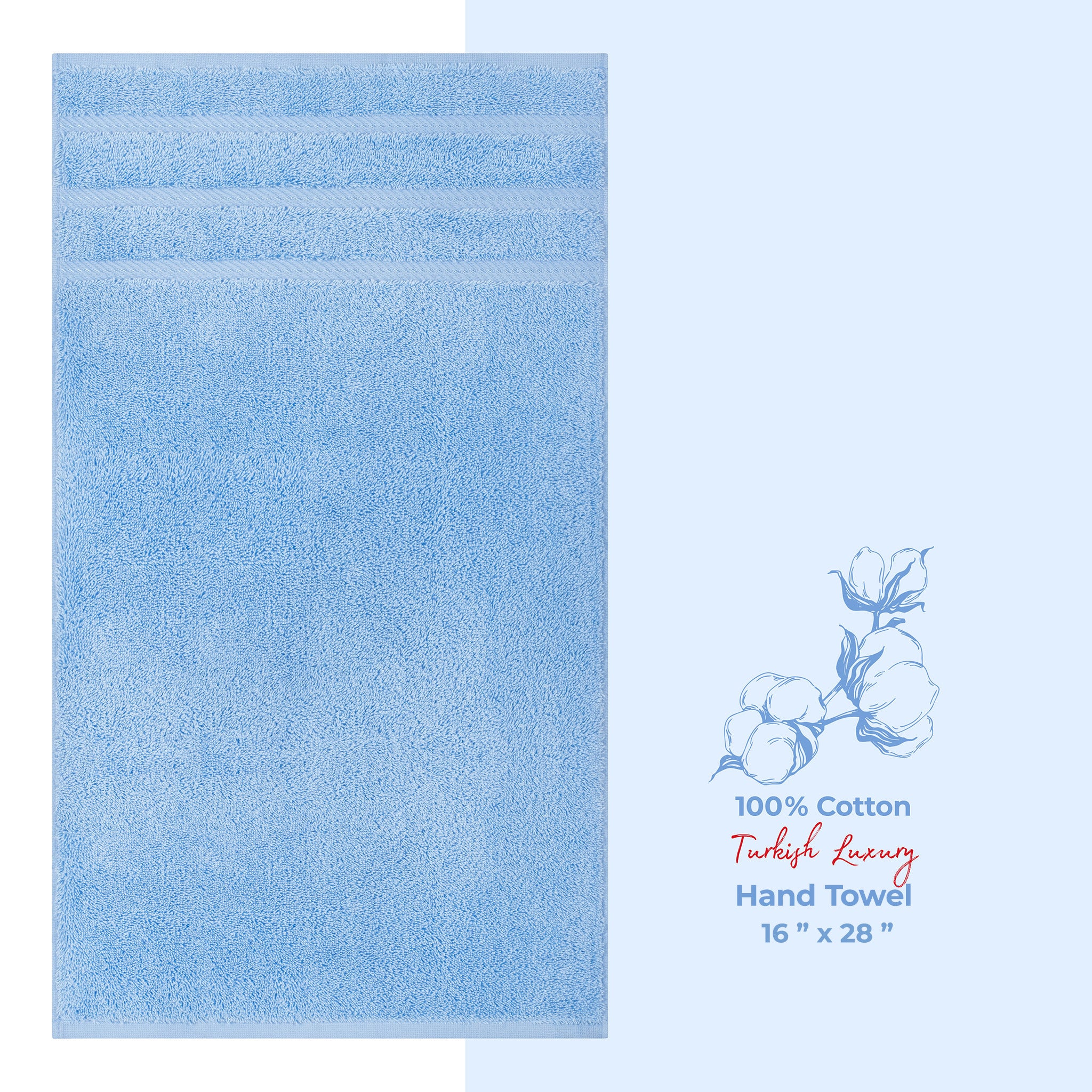 American Soft Linen Single Piece 100% Cotton Turkish Towels with 20 Different Colors, Create Your Set, Sky Blue, Hand towels 1