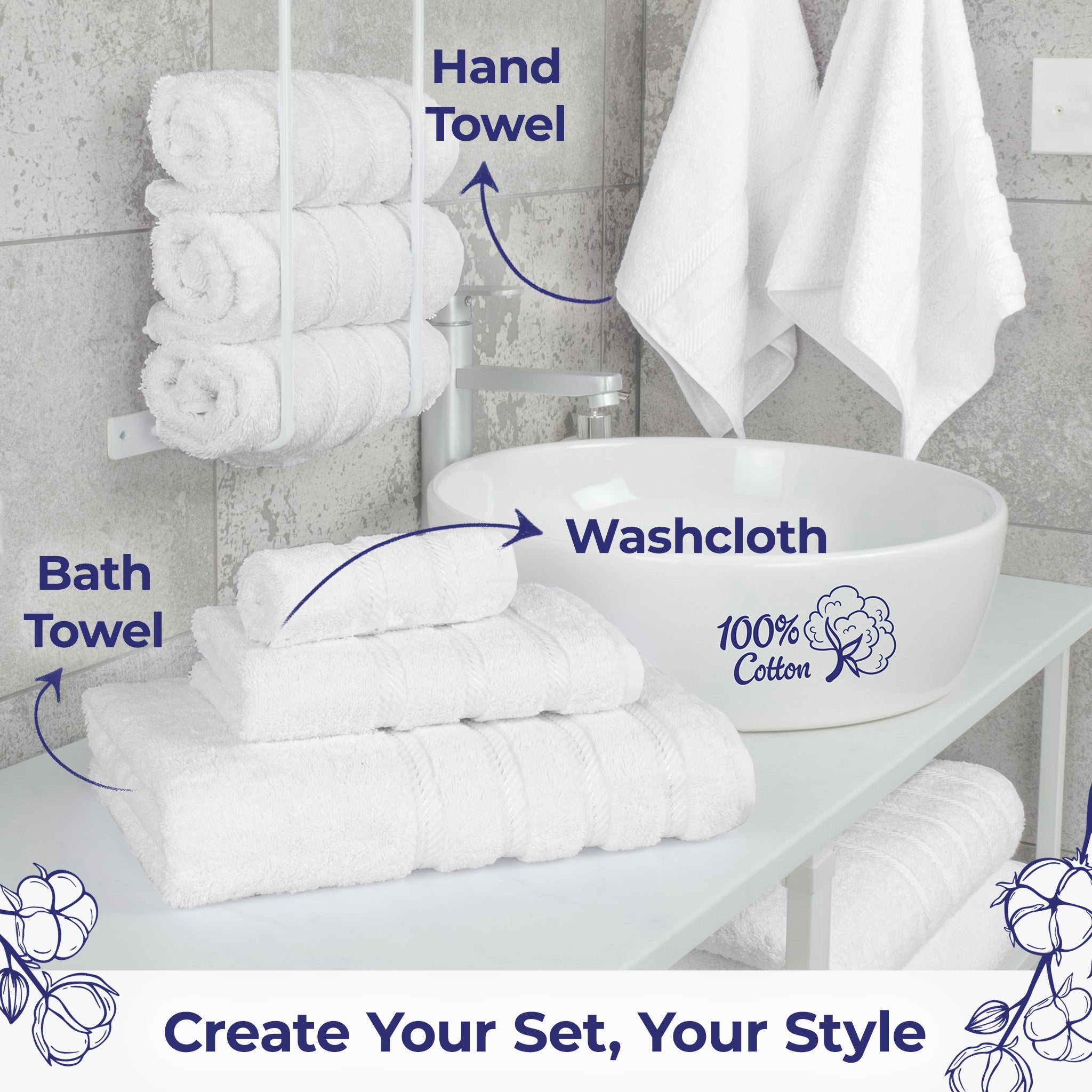 American Soft Linen Single Piece 100% Cotton Turkish Towels with 20 Different Colors, Create Your Set, White, Hand towels 2