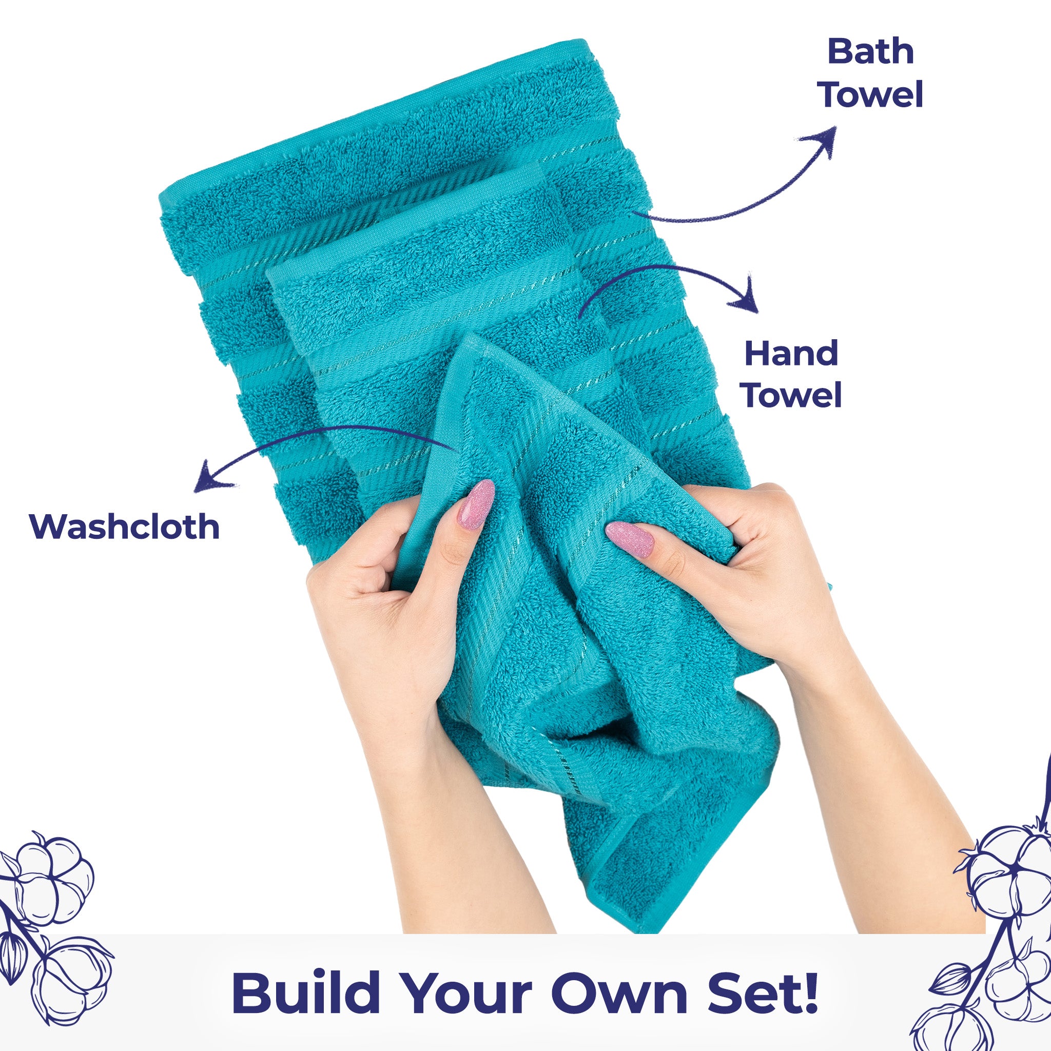 American Soft Linen Single Piece 100% Cotton Turkish Towels with 20 Different Colors, Create Your Set, Aqua Blue, Washcloth towels 3