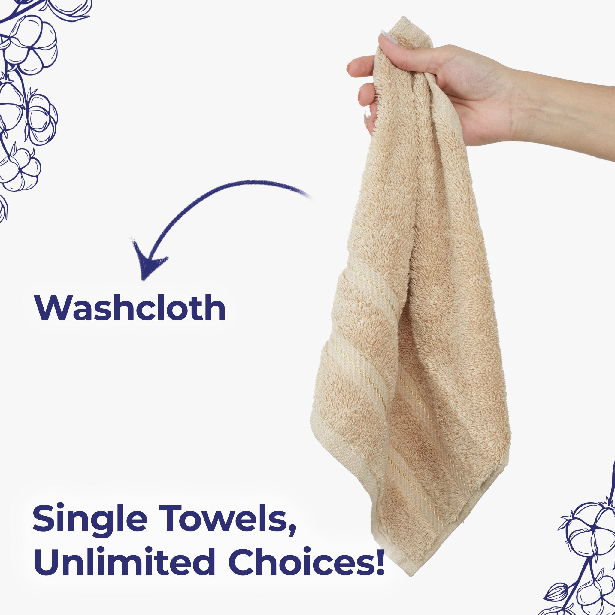 American Soft Linen Single Piece 100% Cotton Turkish Towels with 20 Different Colors, Create Your Set, Beige, Washcloth towels 2