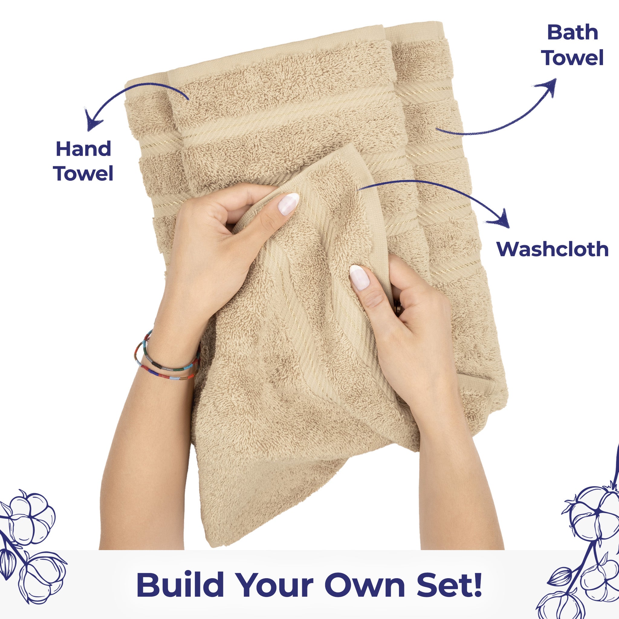 American Soft Linen Single Piece 100% Cotton Turkish Towels with 20 Different Colors, Create Your Set, Beige, Washcloth towels 3