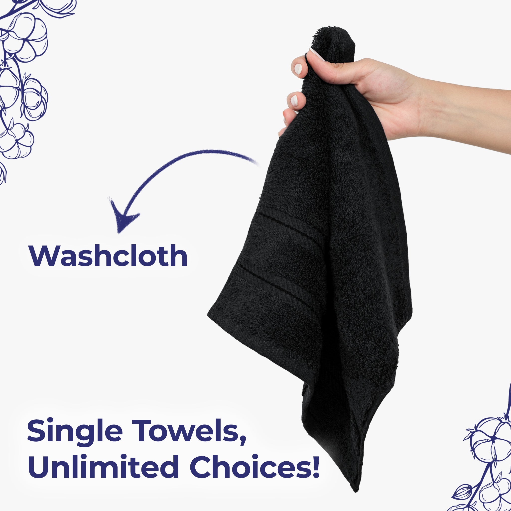 American Soft Linen Single Piece 100% Cotton Turkish Towels with 20 Different Colors, Create Your Set, Black, Washcloth towels 2