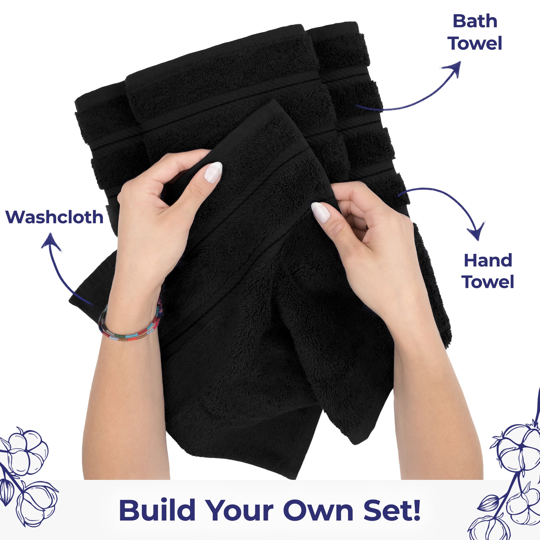 American Soft Linen Single Piece 100% Cotton Turkish Towels with 20 Different Colors, Create Your Set, Black, Washcloth towels 3
