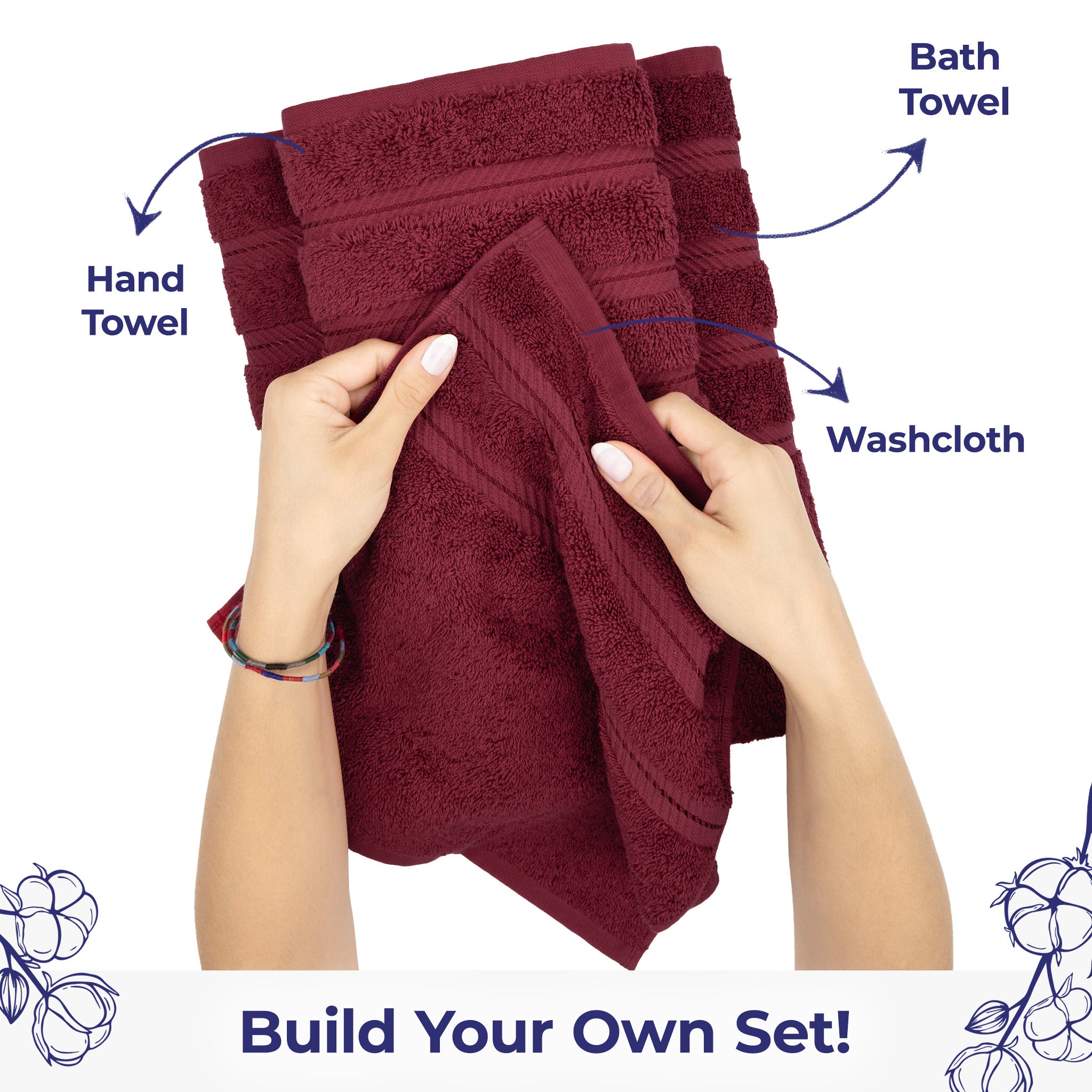 American Soft Linen Single Piece 100% Cotton Turkish Towels with 20 Different Colors, Create Your Set, Bordeaux Red, Washcloth towels 3