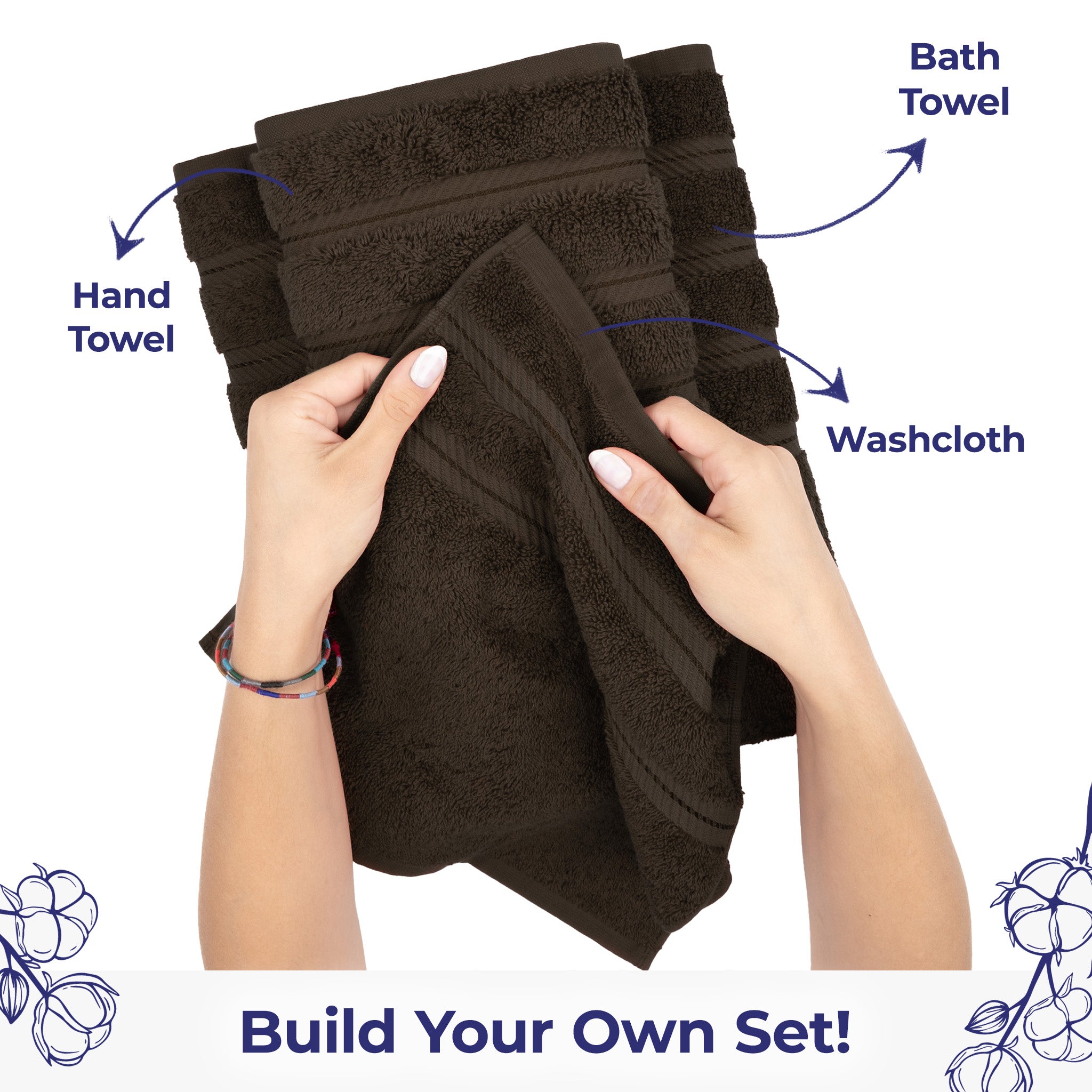 American Soft Linen Single Piece 100% Cotton Turkish Towels with 20 Different Colors, Create Your Set, Chocolate Brown, Washcloth towels 3
