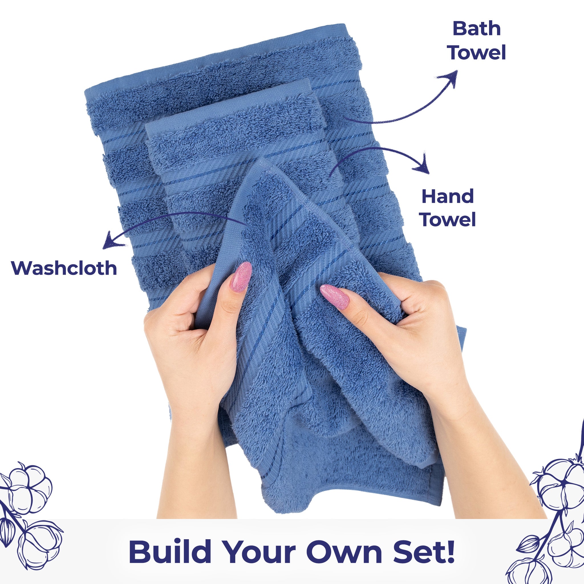 American Soft Linen Single Piece 100% Cotton Turkish Towels with 20 Different Colors, Create Your Set, Electric Blue, Washcloth towels 3