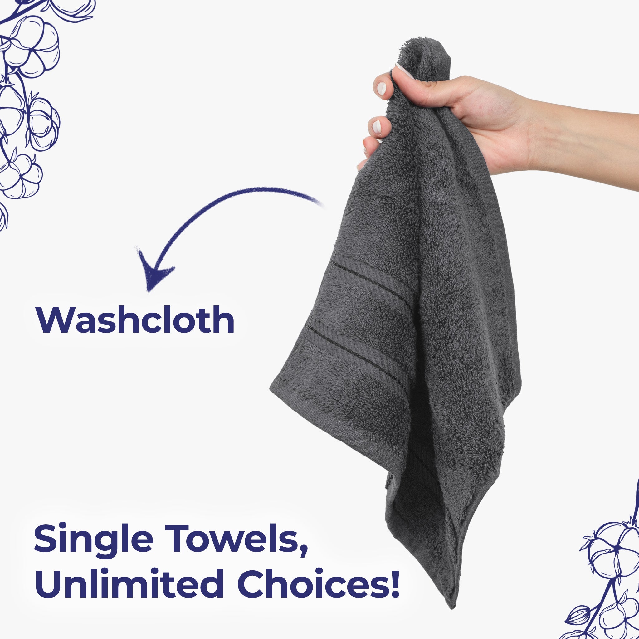 American Soft Linen Single Piece 100% Cotton Turkish Towels with 20 Different Colors, Create Your Set, Gray, Washcloth towels 2