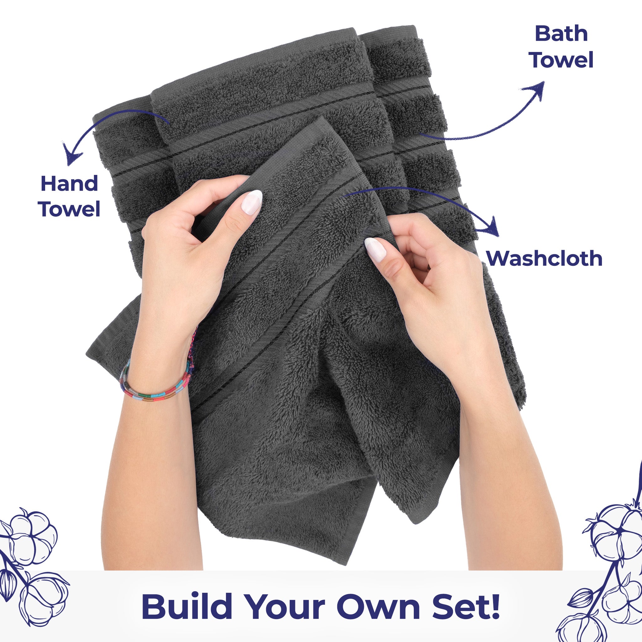 American Soft Linen Single Piece 100% Cotton Turkish Towels with 20 Different Colors, Create Your Set, Gray, Washcloth towels 3