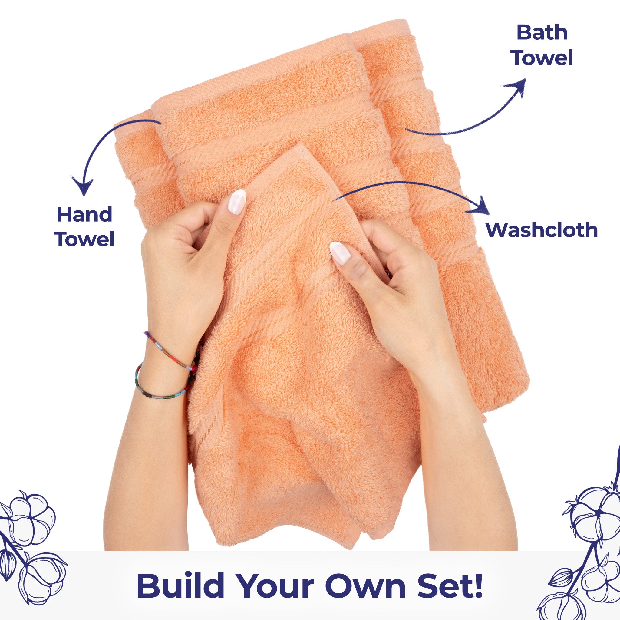 American Soft Linen Single Piece 100% Cotton Turkish Towels with 20 Different Colors, Create Your Set, Malibu Peach, Washcloth towels 3