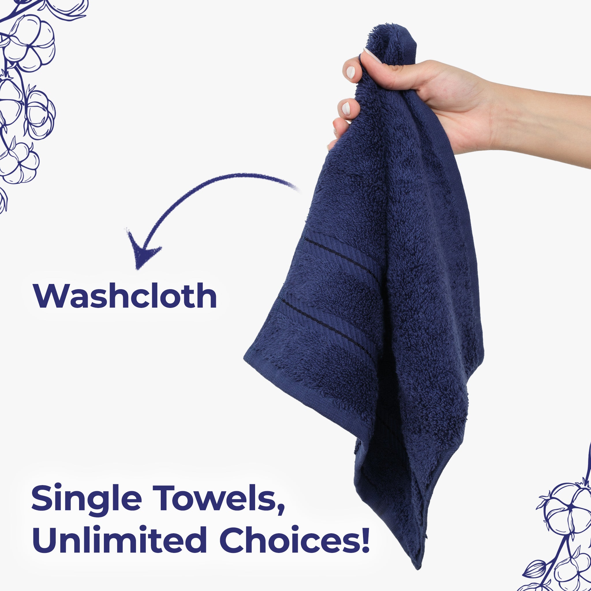 American Soft Linen Single Piece 100% Cotton Turkish Towels with 20 Different Colors, Create Your Set, Navy - Blue, Washcloth towels 2