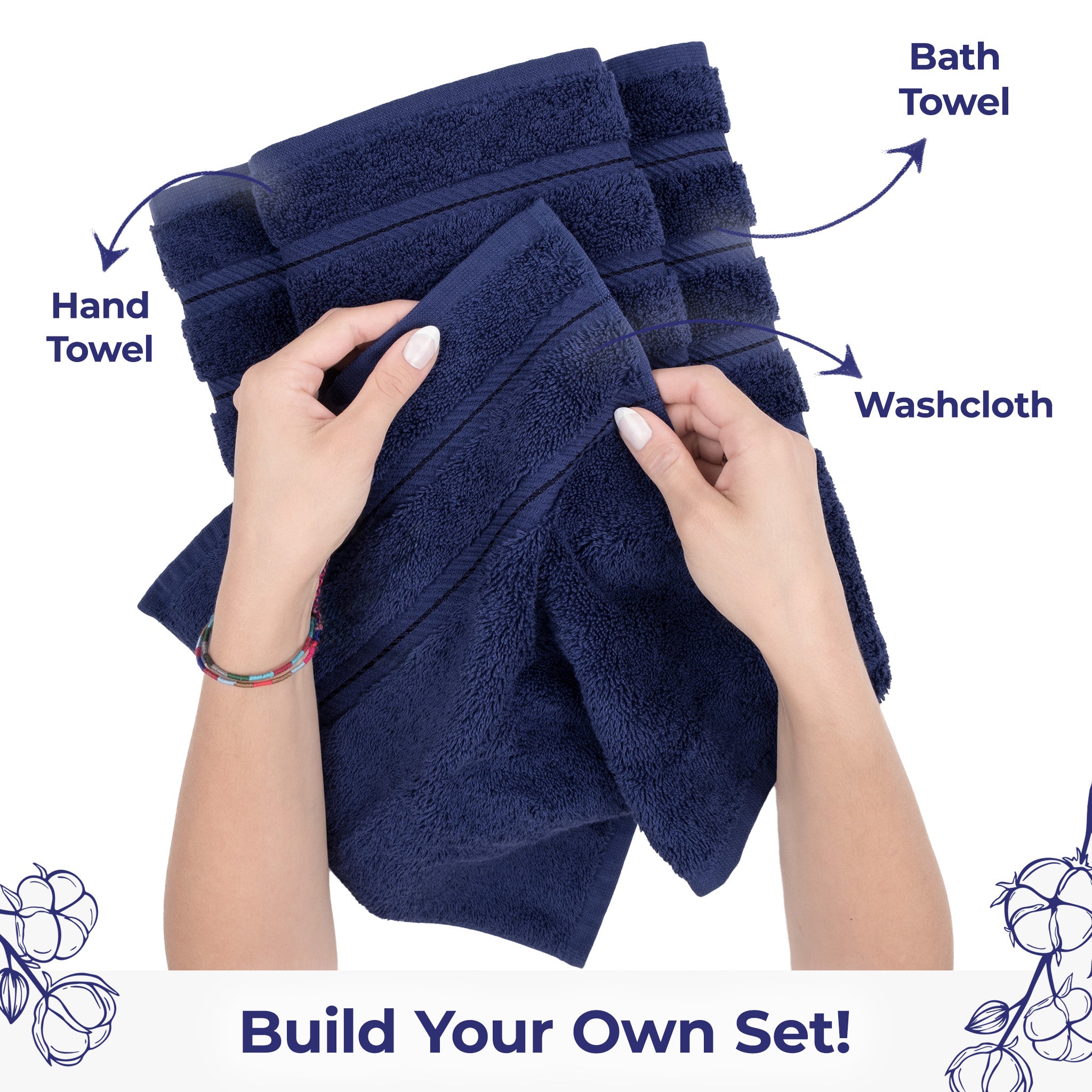 American Soft Linen Single Piece 100% Cotton Turkish Towels with 20 Different Colors, Create Your Set, Navy - Blue, Washcloth towels 3