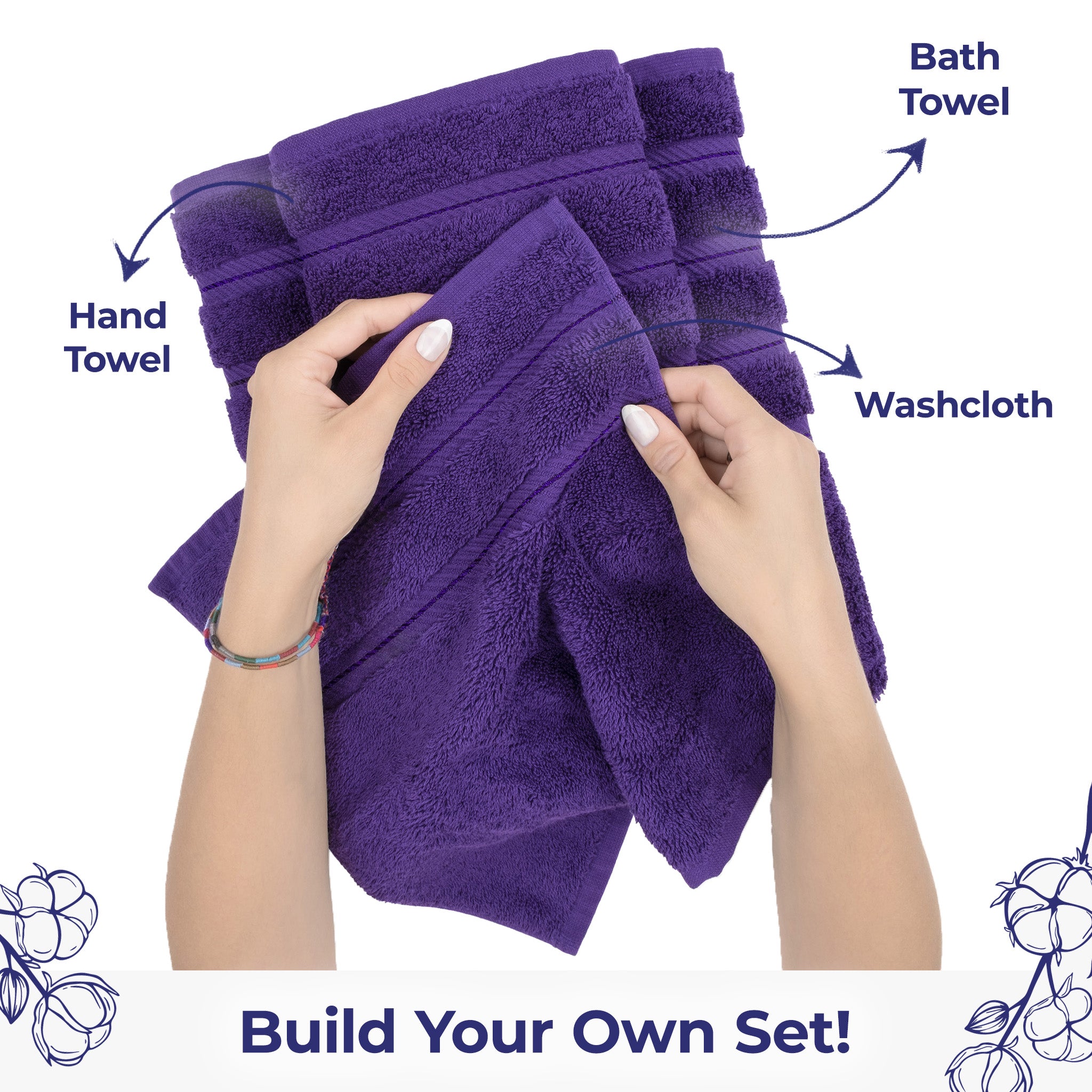 American Soft Linen Single Piece 100% Cotton Turkish Towels with 20 Different Colors, Create Your Set, Purple, Washcloth towels 3