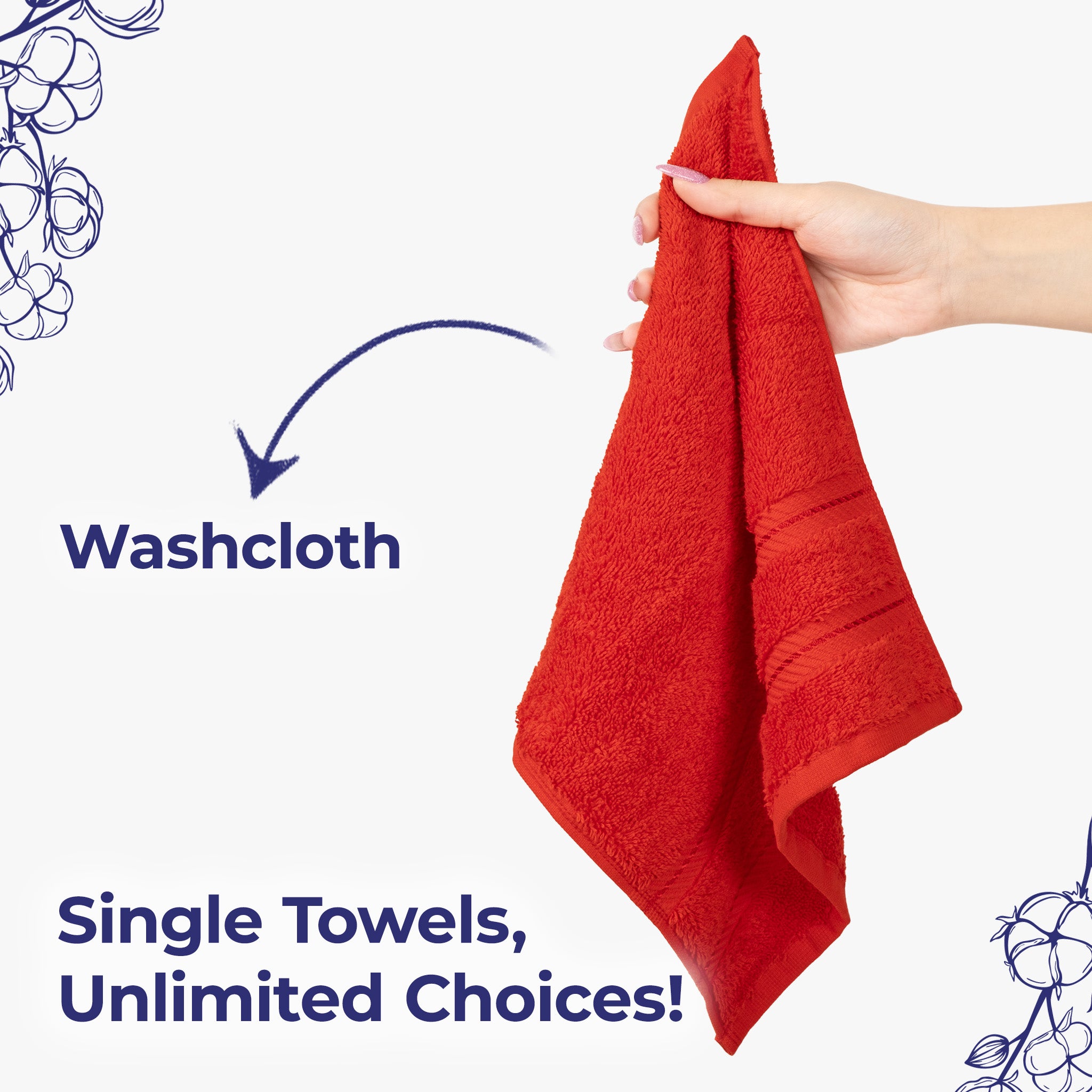 American Soft Linen Single Piece 100% Cotton Turkish Towels with 20 Different Colors, Create Your Set, Red, Washcloth towels 2