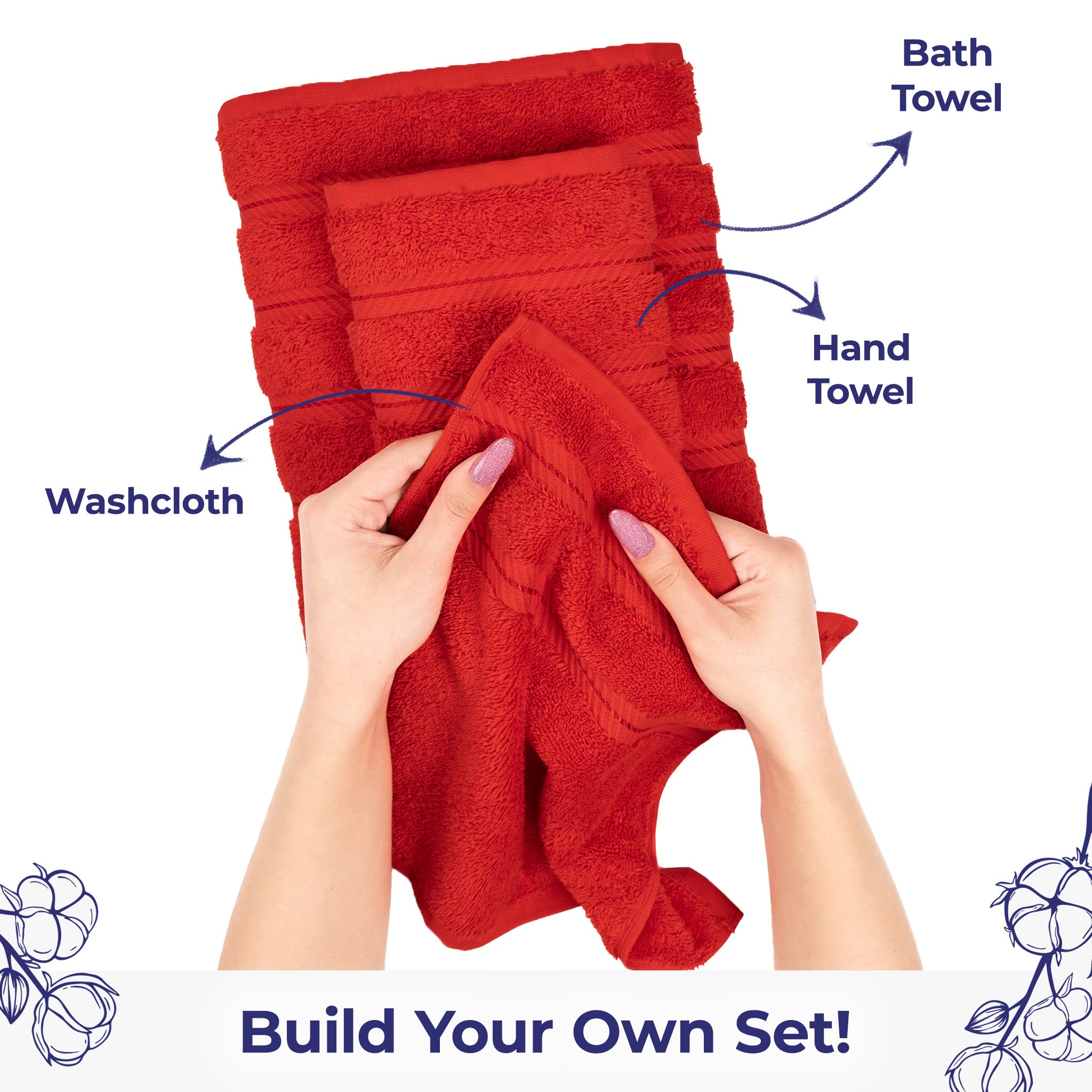 American Soft Linen Single Piece 100% Cotton Turkish Towels with 20 Different Colors, Create Your Set, Red, Washcloth towels 3