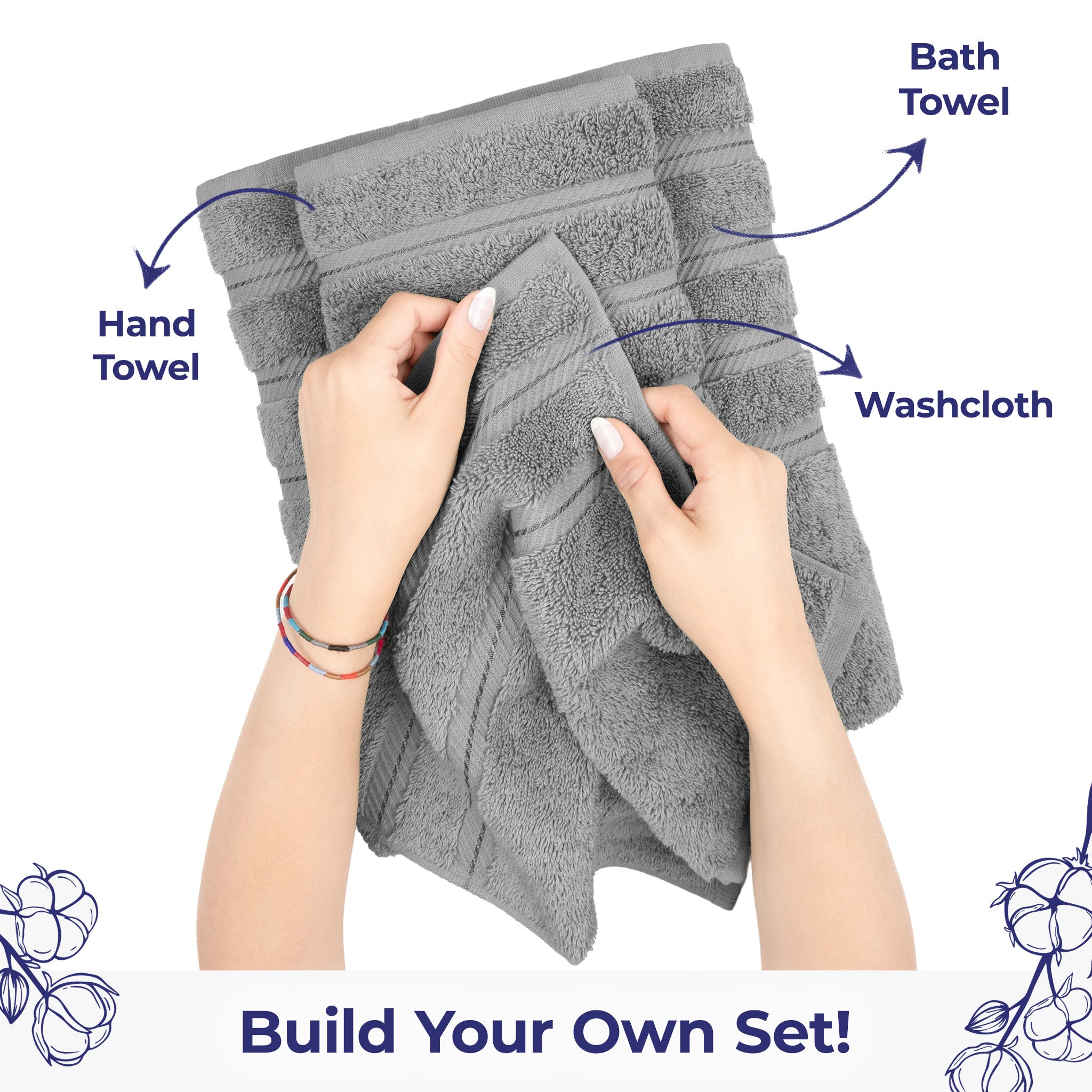 American Soft Linen Single Piece 100% Cotton Turkish Towels with 20 Different Colors, Create Your Set, Rockridge Gray, Wahcloth towels 3