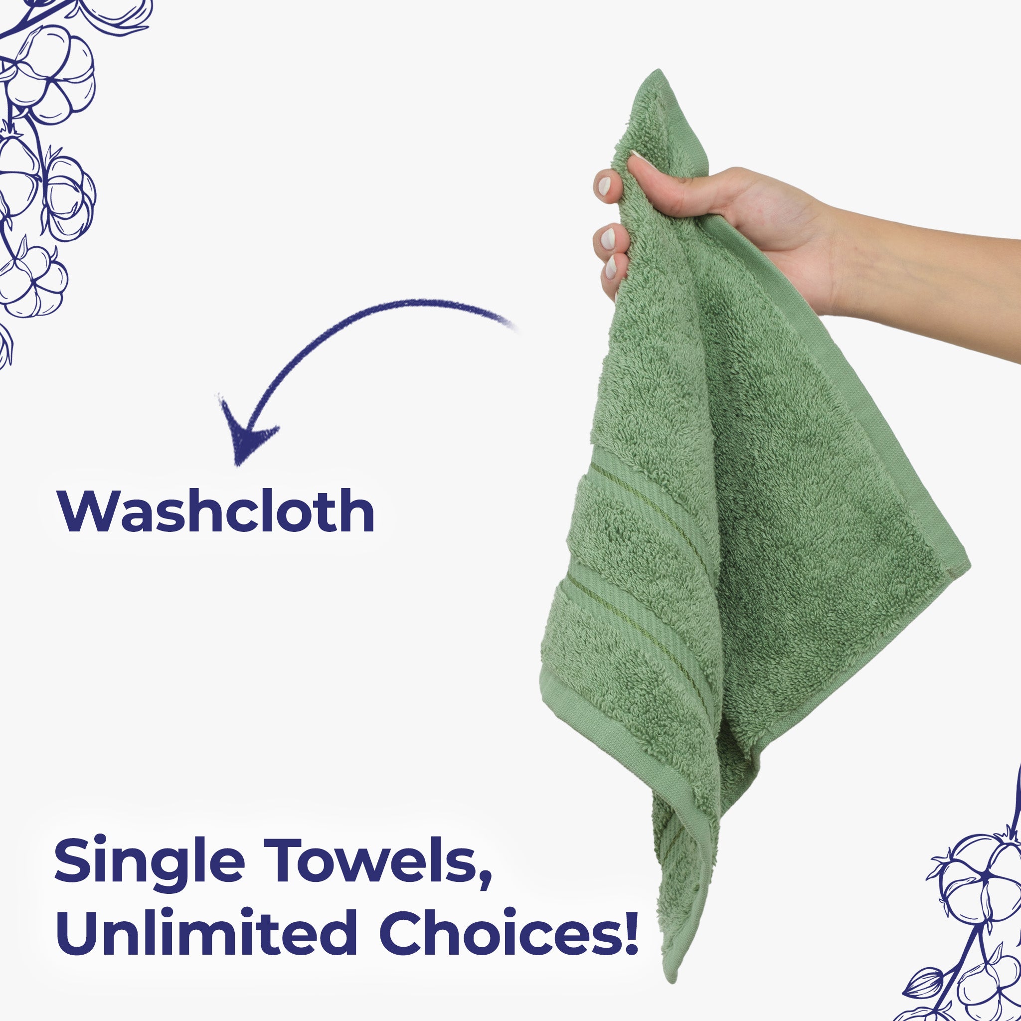 American Soft Linen Single Piece 100% Cotton Turkish Towels with 20 Different Colors, Create Your Set, Sage Green, Washcloth towels 2