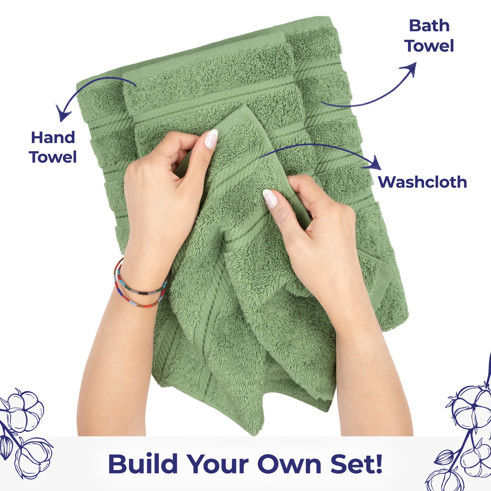 American Soft Linen Single Piece 100% Cotton Turkish Towels with 20 Different Colors, Create Your Set, Sage Green, Washcloth towels 3